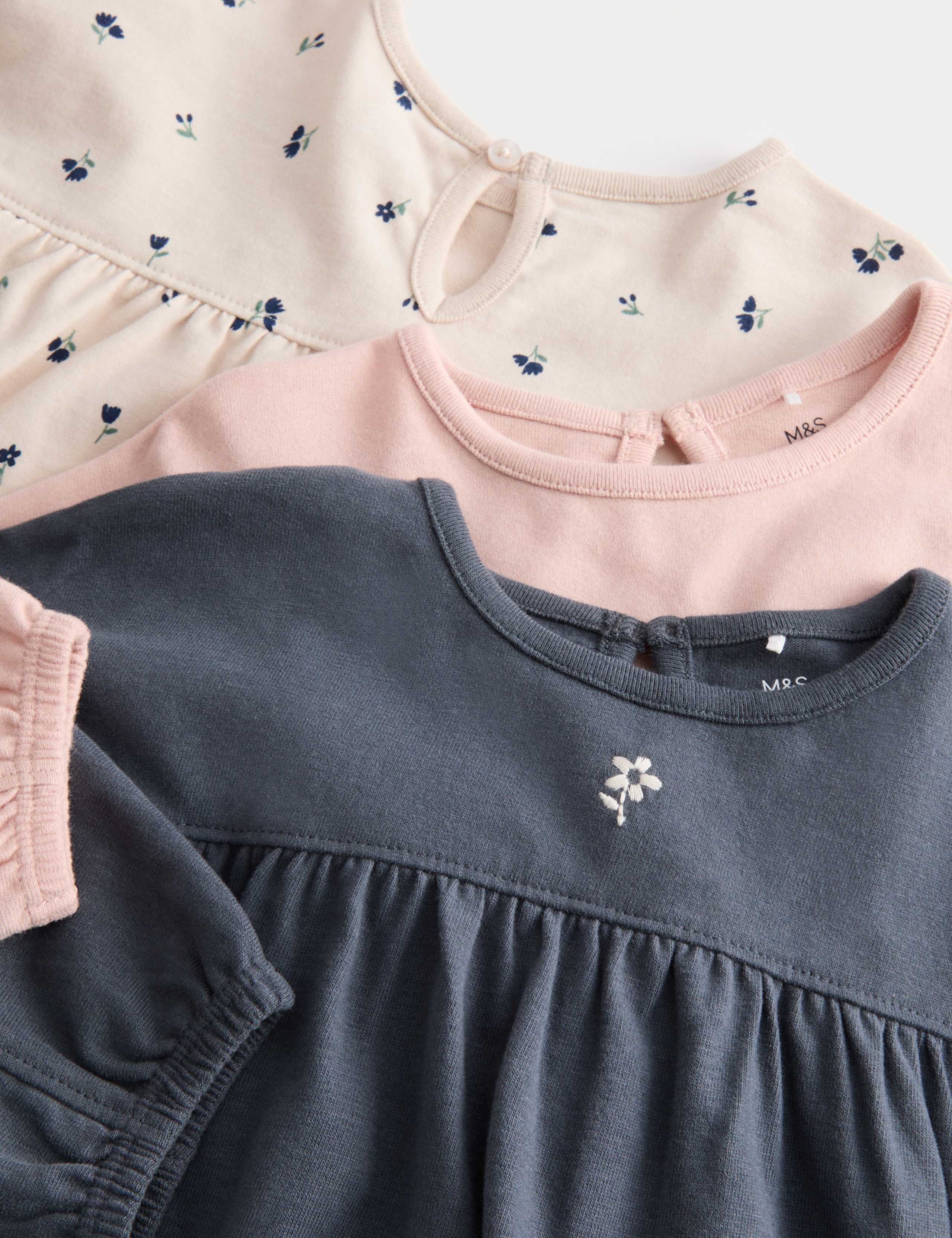 3pk Pure Cotton Ditsy and Plain Tops (0-3 Yrs) 2 of 2