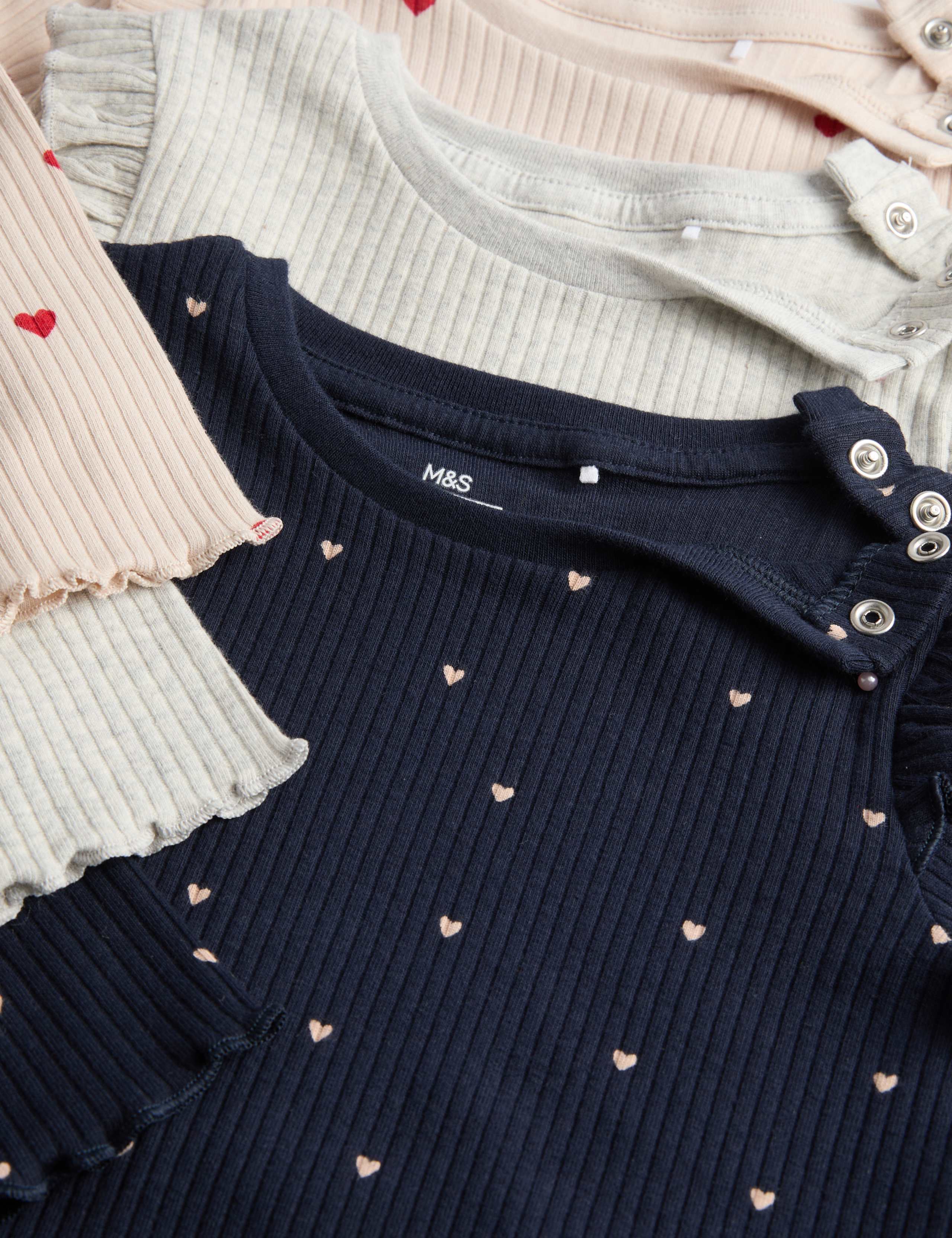 3pk Cotton Rich Heart Frill Tops (0 Mths-3 Yrs) 2 of 2
