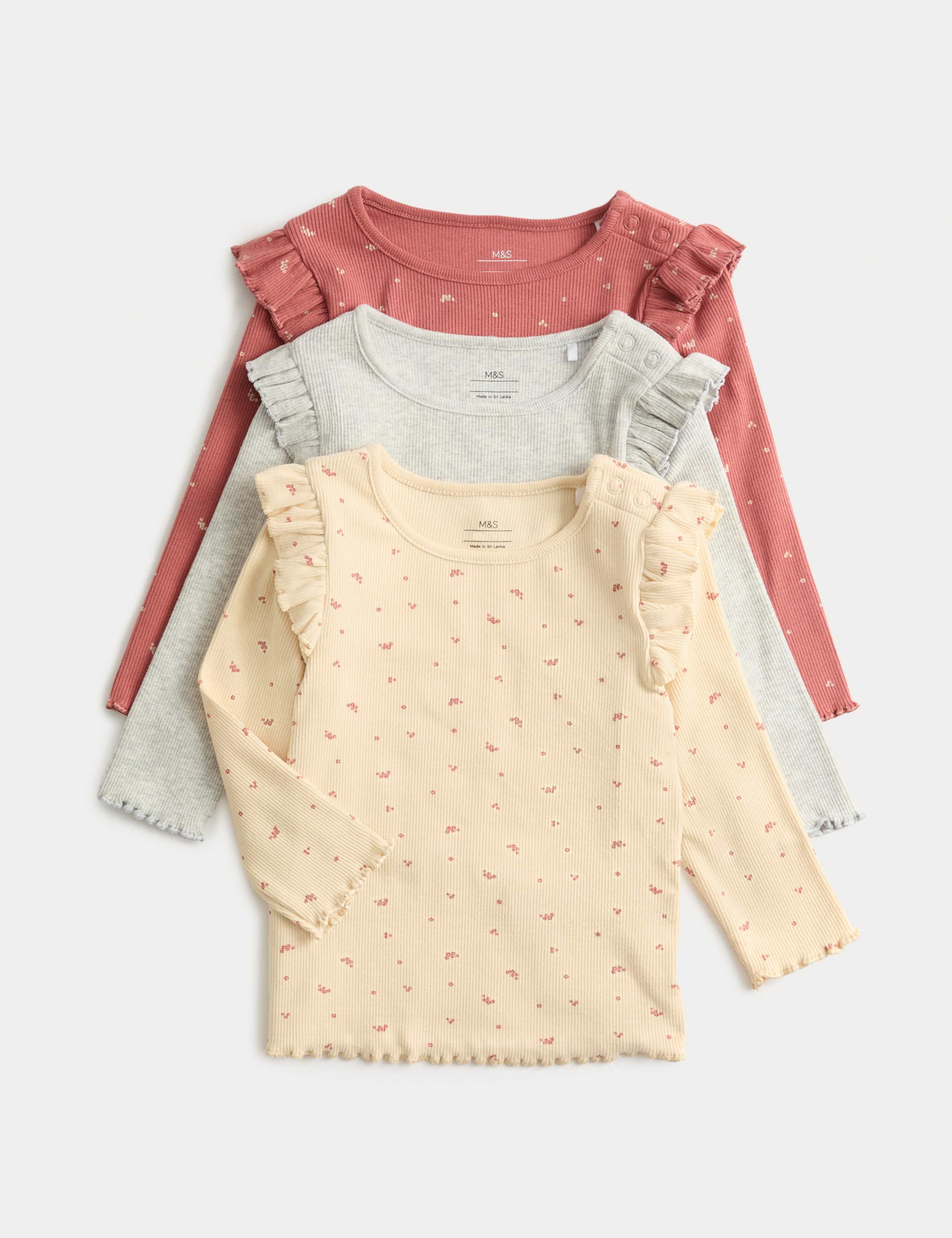 3 Pack Cotton Rich Ditsy Long Sleeve Tops (0-3 Yrs) 1 of 2