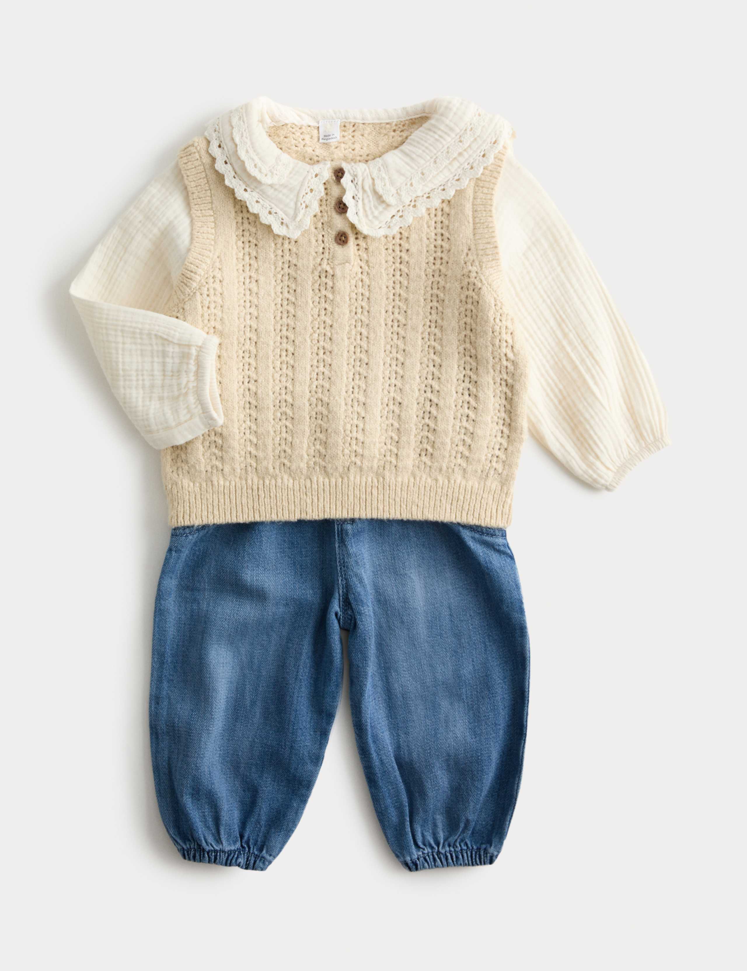 3pc Cotton Blend Blouse and Jean Outfit (0-6 Yrs) 1 of 1