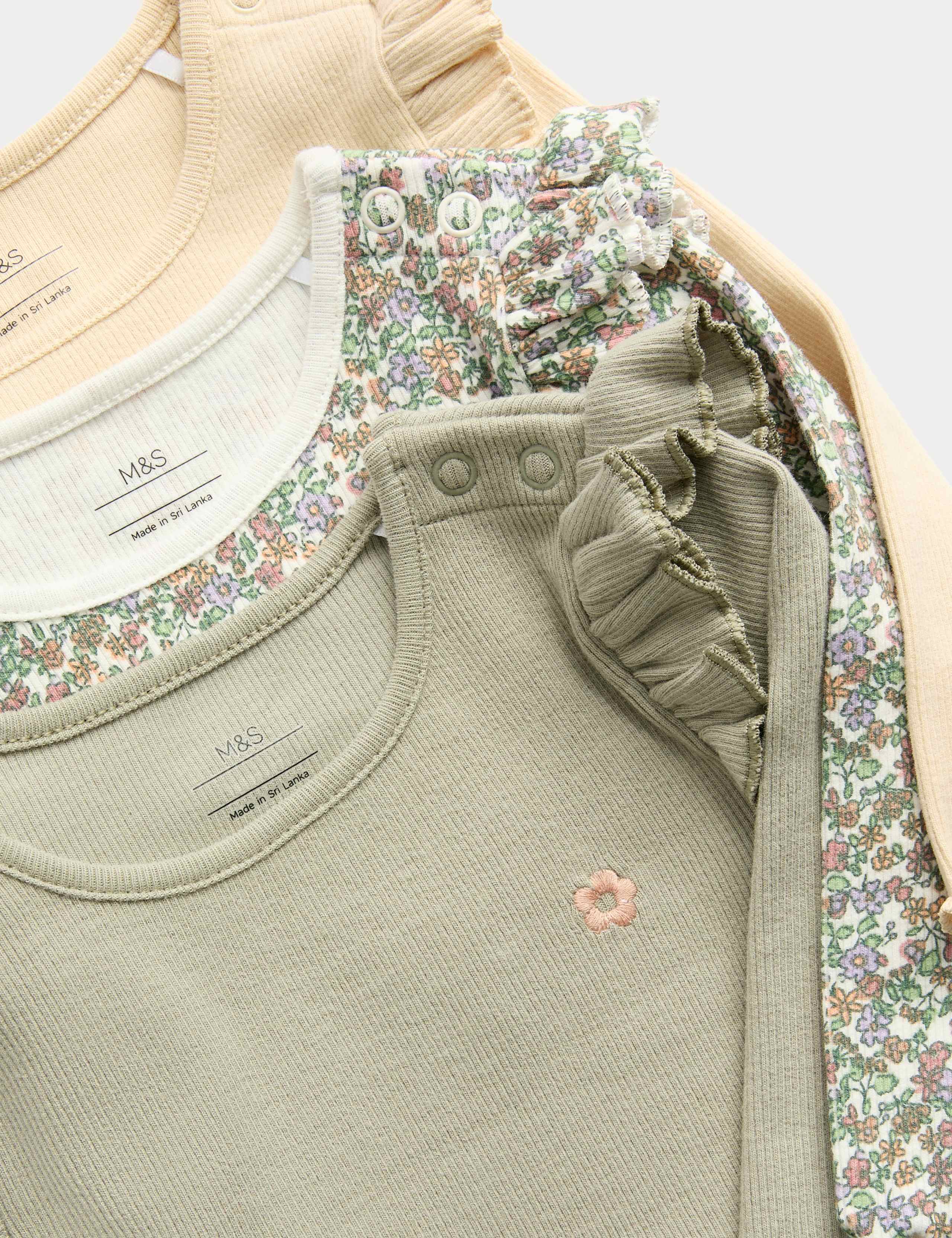 3pk Cotton Rich Ditsy Long-Sleeve Tops (0-3 Yrs) 2 of 2