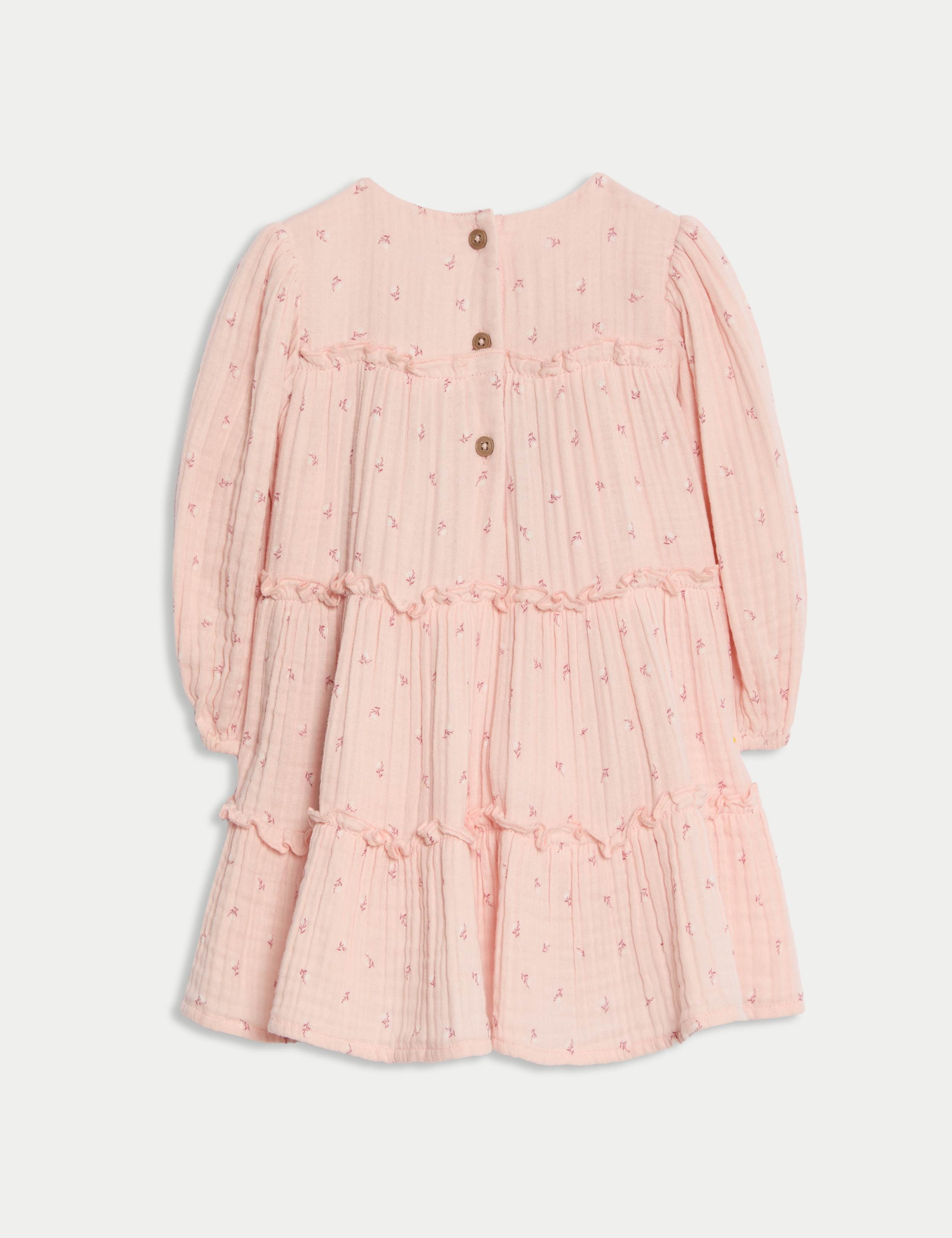 Cotton Pink Ditsy Triple Cloth Dress (0-6 Yrs) 2 of 3