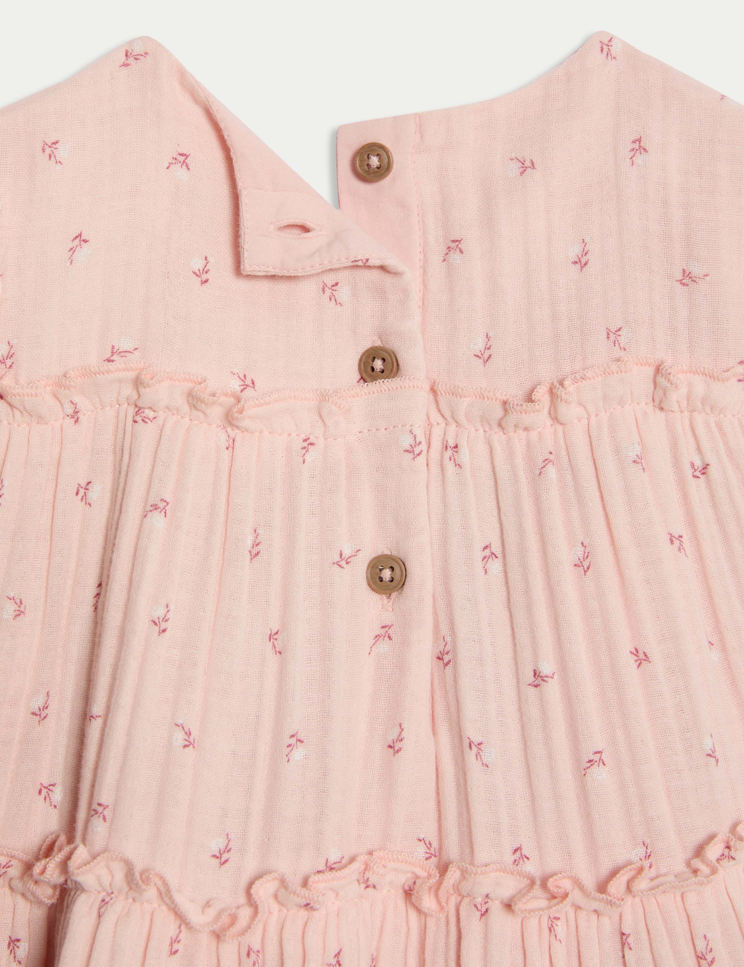 Cotton Pink Ditsy Triple Cloth Dress (0-6 Yrs) 3 of 3