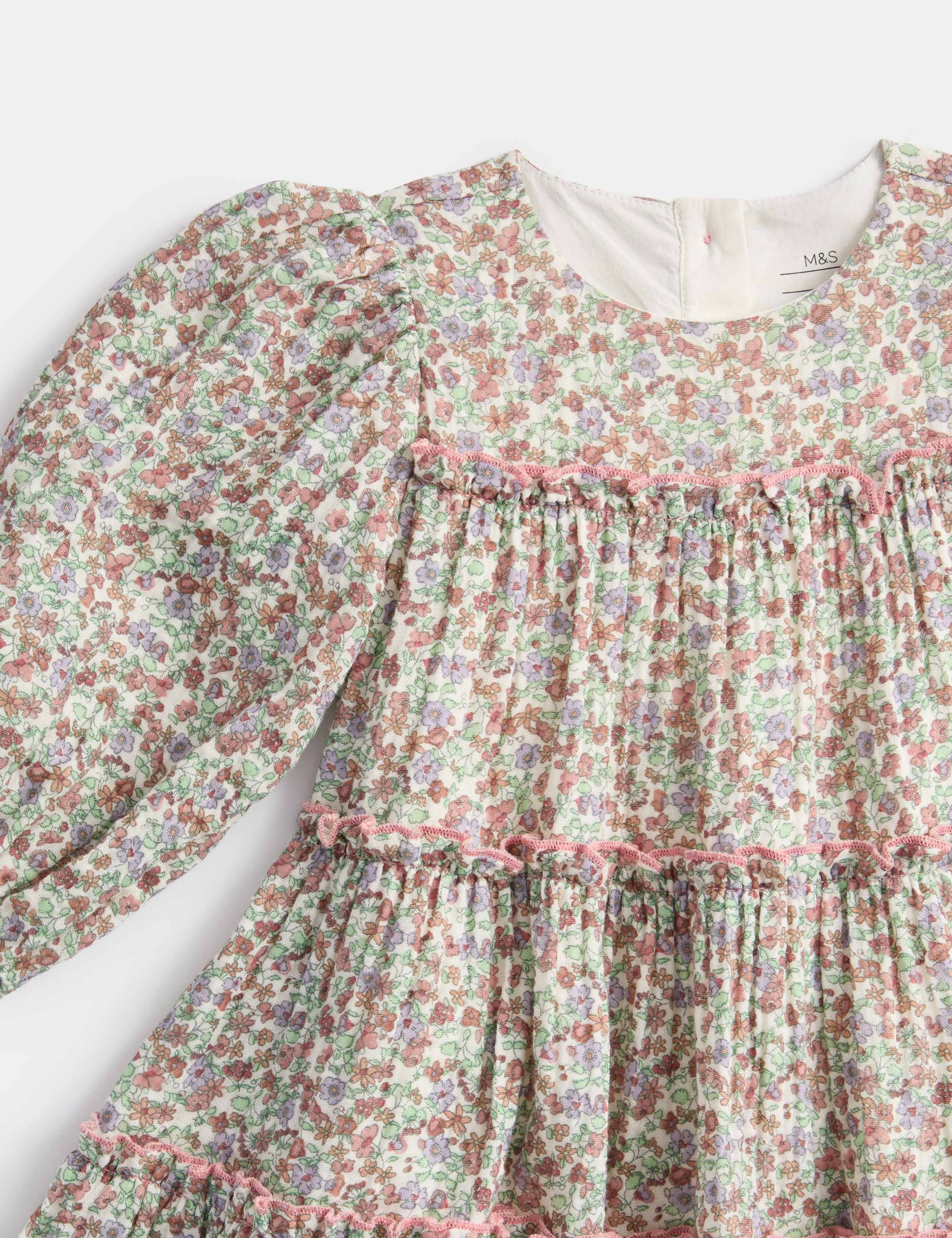 2pc Cotton Ditsy Floral Tiered Dress with Tights (0-6 Yrs) 2 of 3