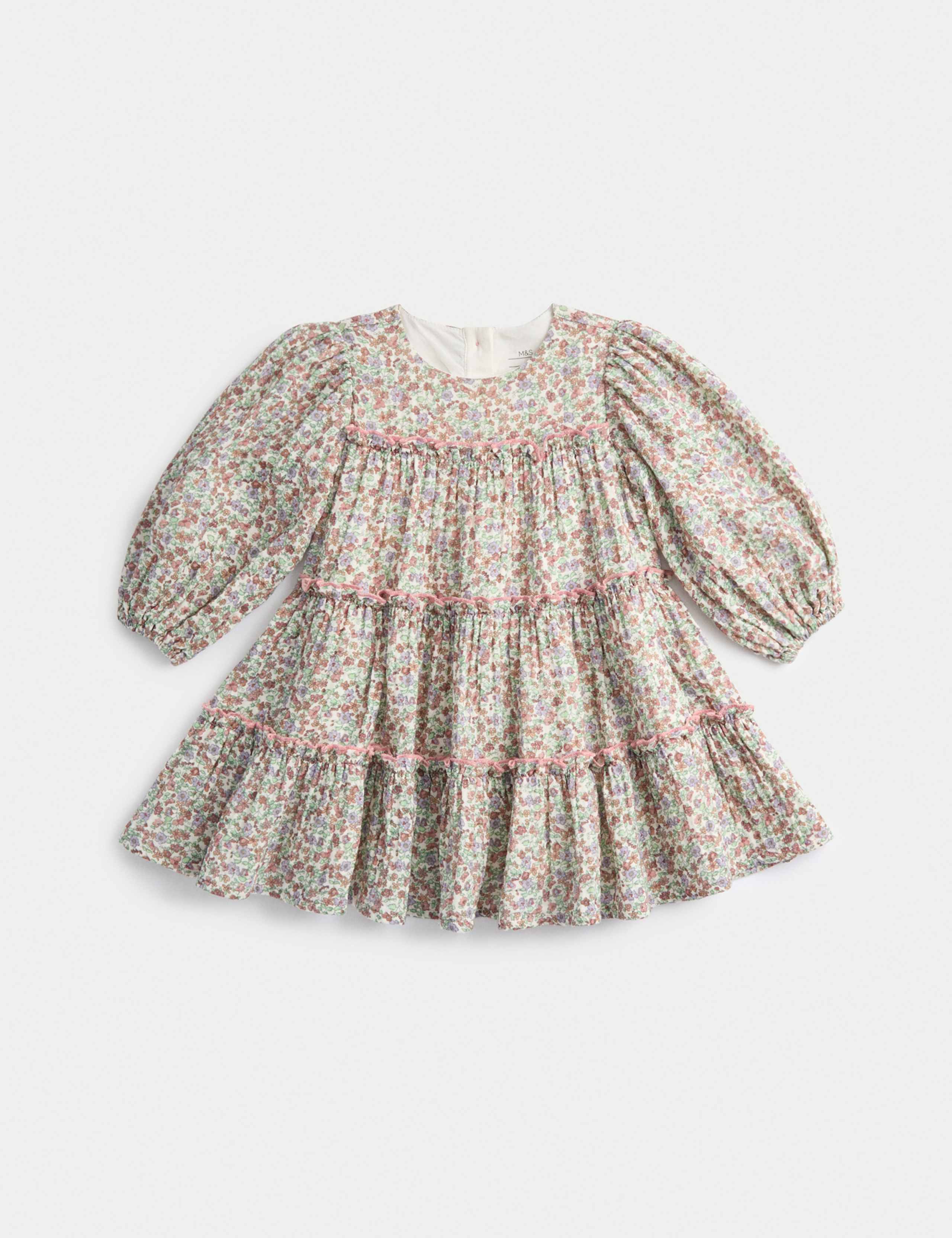 Cotton Ditsy Floral Tiered Dress(0-6 Yrs) 1 of 3
