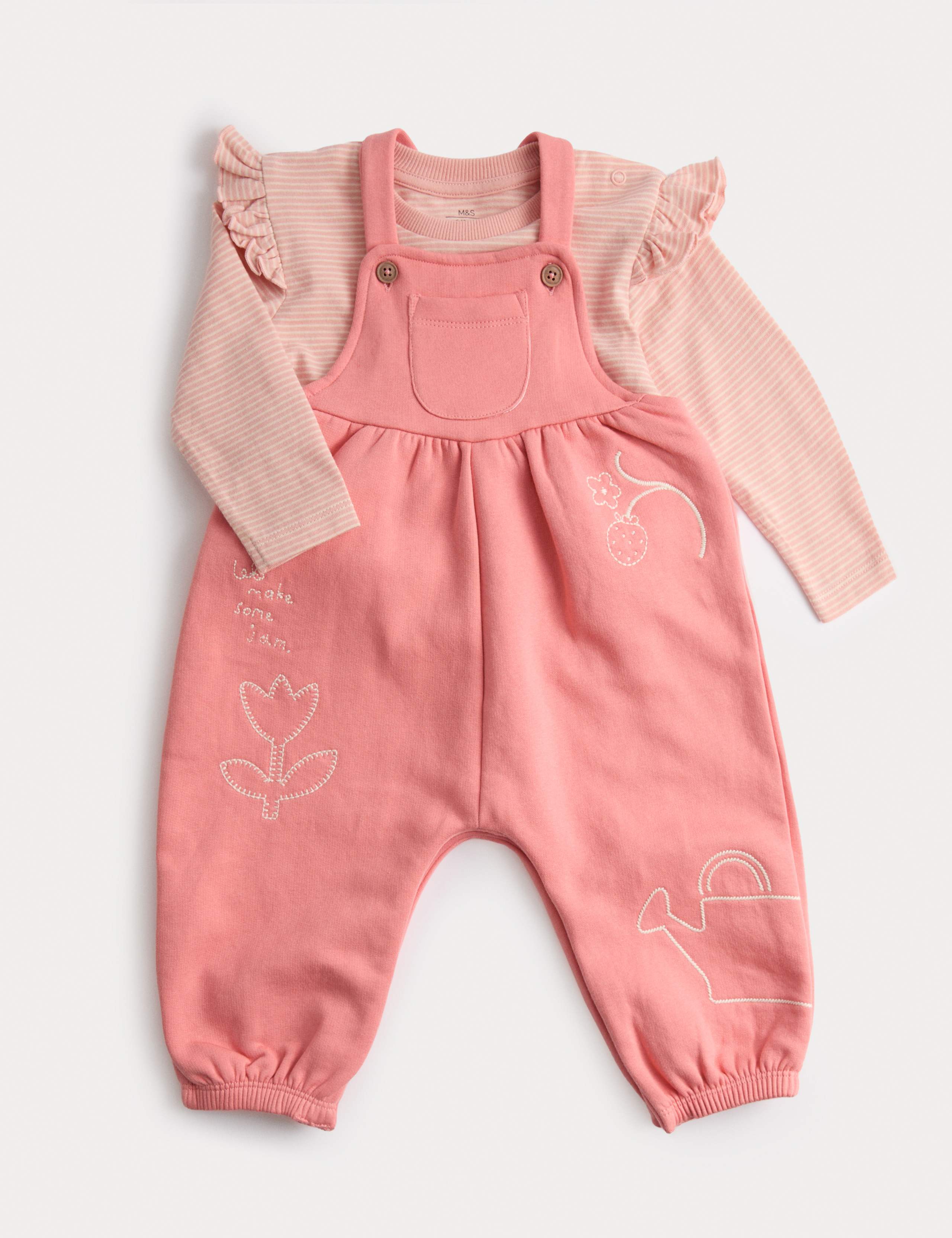 2pc Cotton Rich Jersey Dungarees with Top (0-3 Yrs) 1 of 4