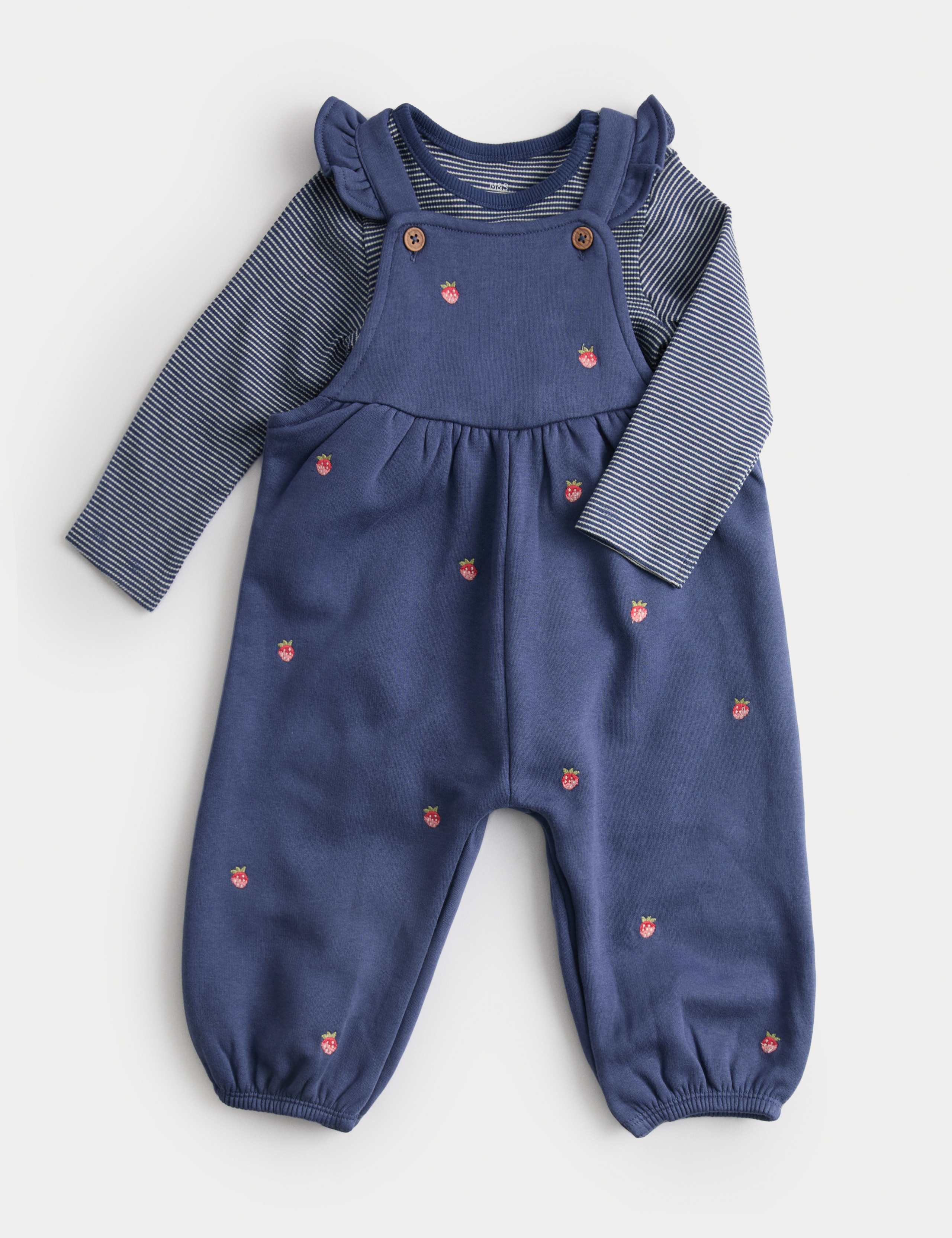 2pc Cotton Rich Strawberry Dungaree Outfit (0-3 Yrs) 1 of 5