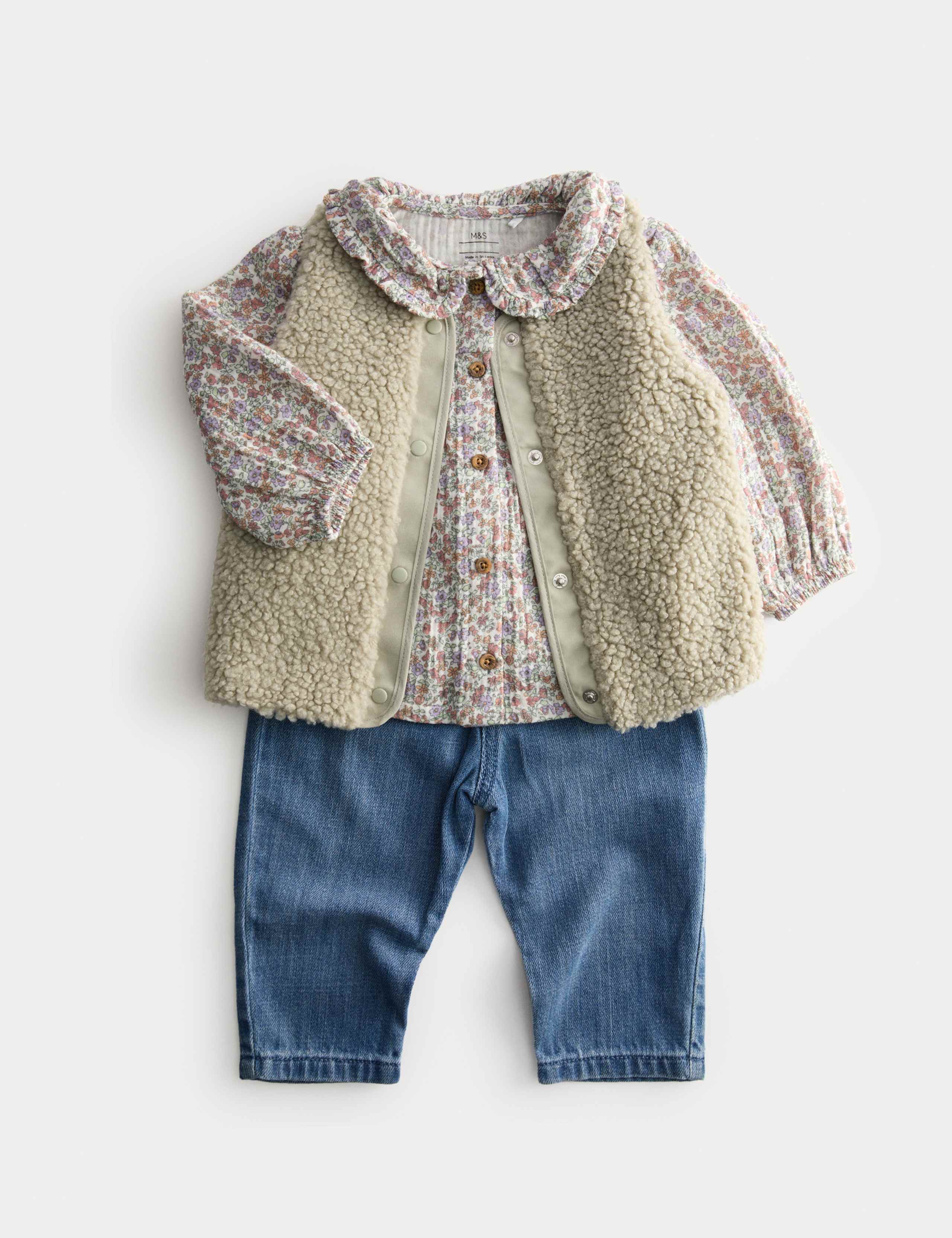 3pc Cotton Rich Gilet Outfit (0-6 Yrs) 1 of 6