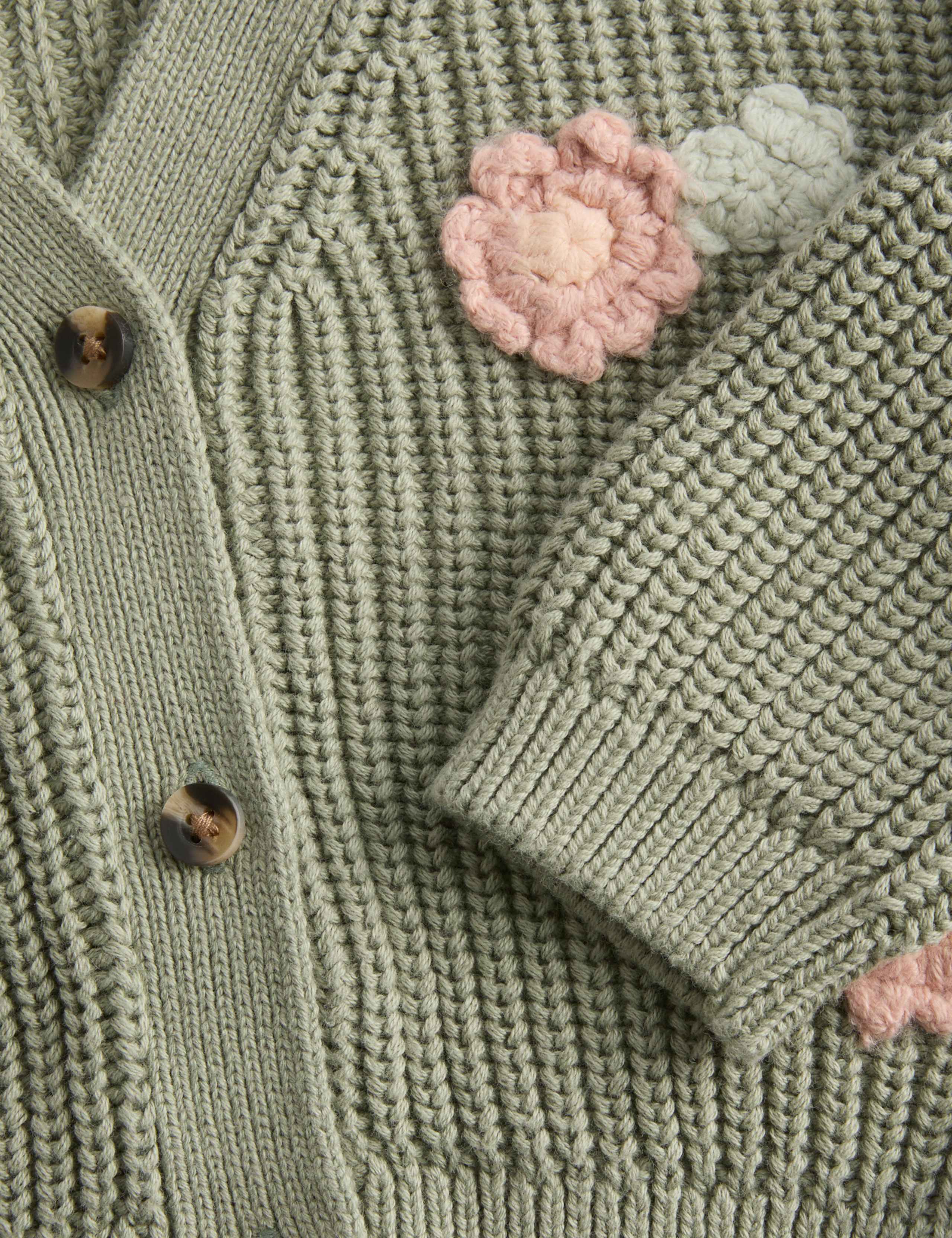 Pure Cotton Knitted Flower Cardigan (0-3 Yrs) 3 of 3
