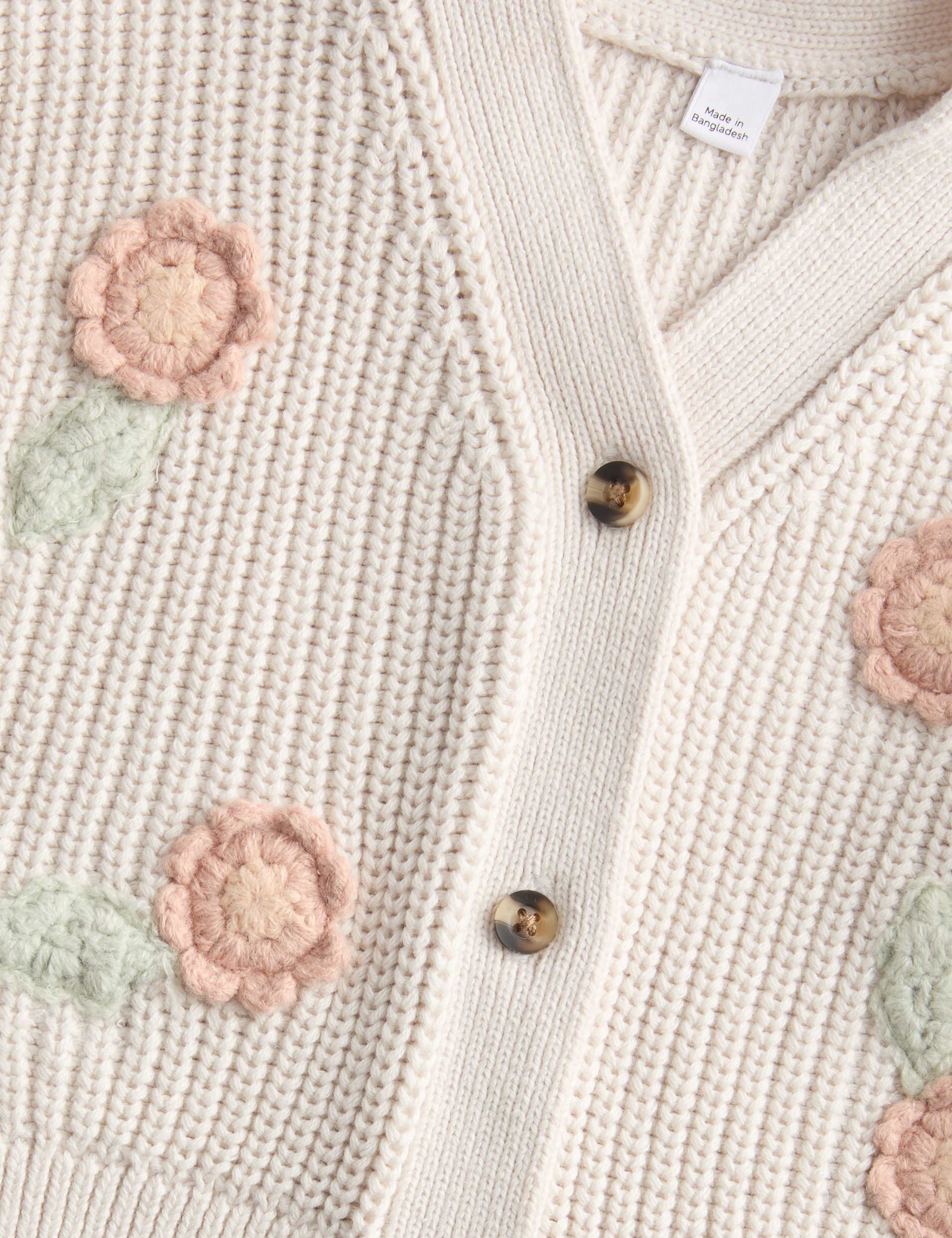 Pure Cotton Knitted Flower Cardigan (0-3 Yrs) 2 of 2