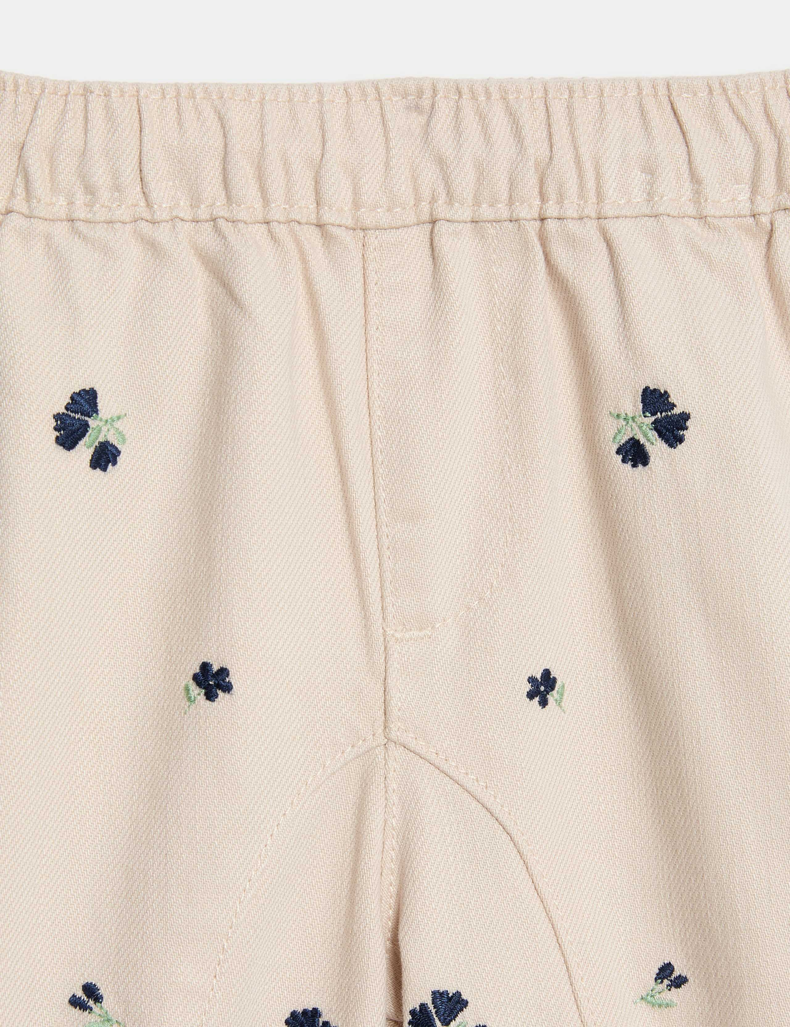 Cotton Rich Floral Embroidered Jeans (0-6 Yrs) 2 of 3