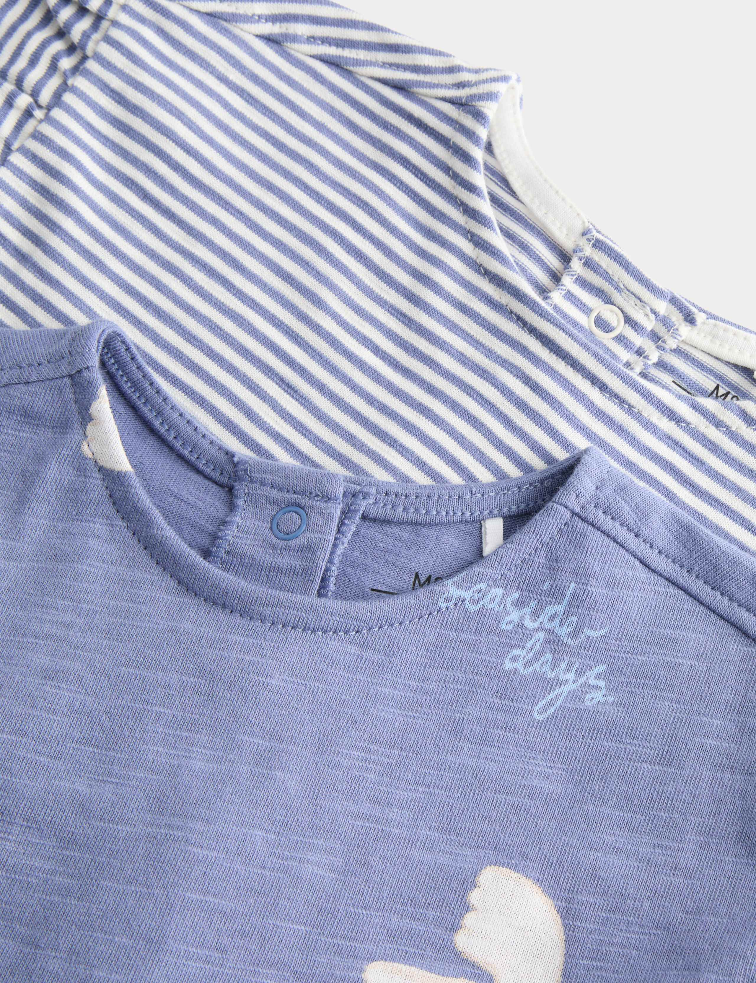 2 Pack Pure Cotton Bird & Striped Dresses (0-3 Yrs) 2 of 2