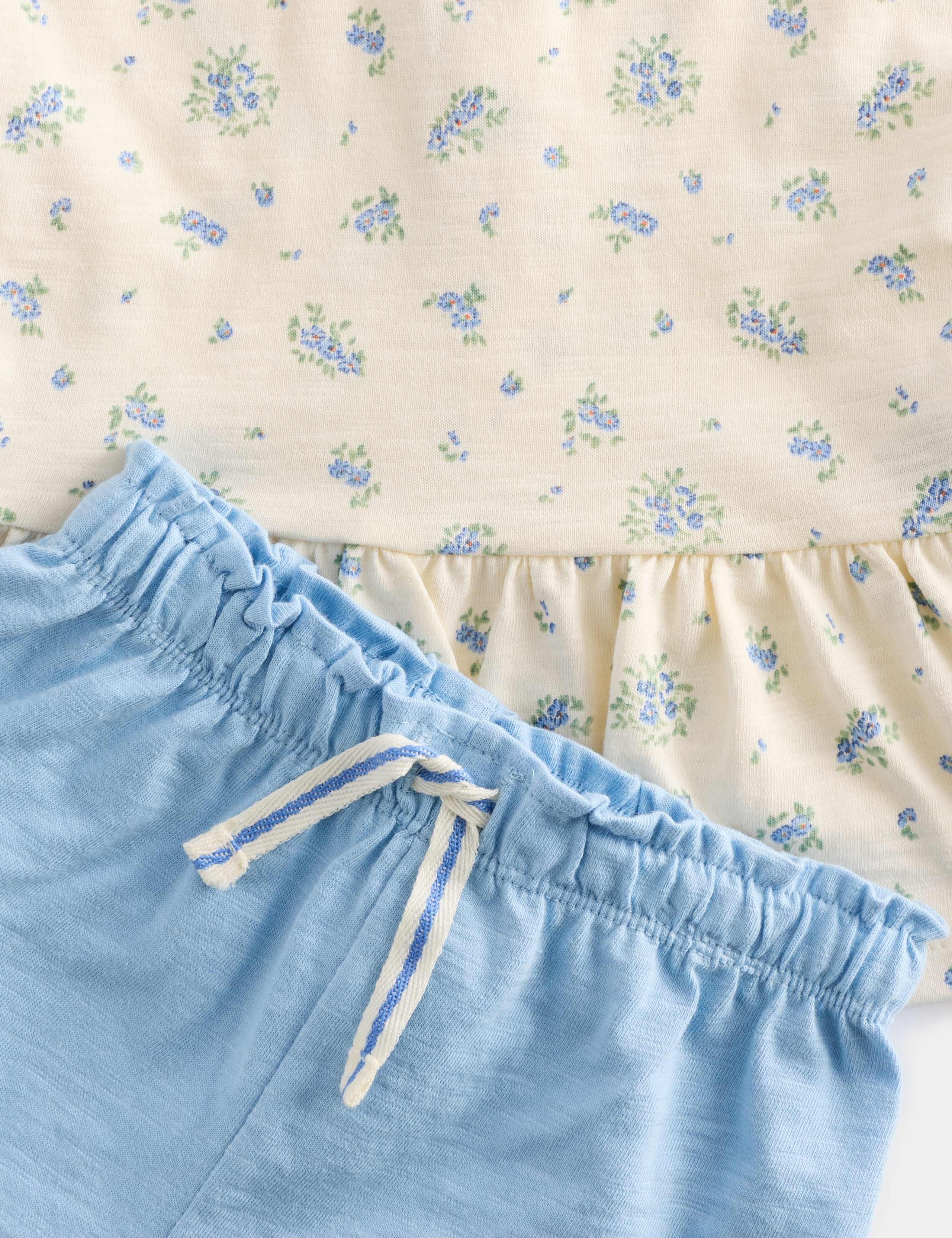 2 Piece Pure Cotton Jersey Ditsy Floral Top & Shorts (0-5 Yrs) 2 of 3