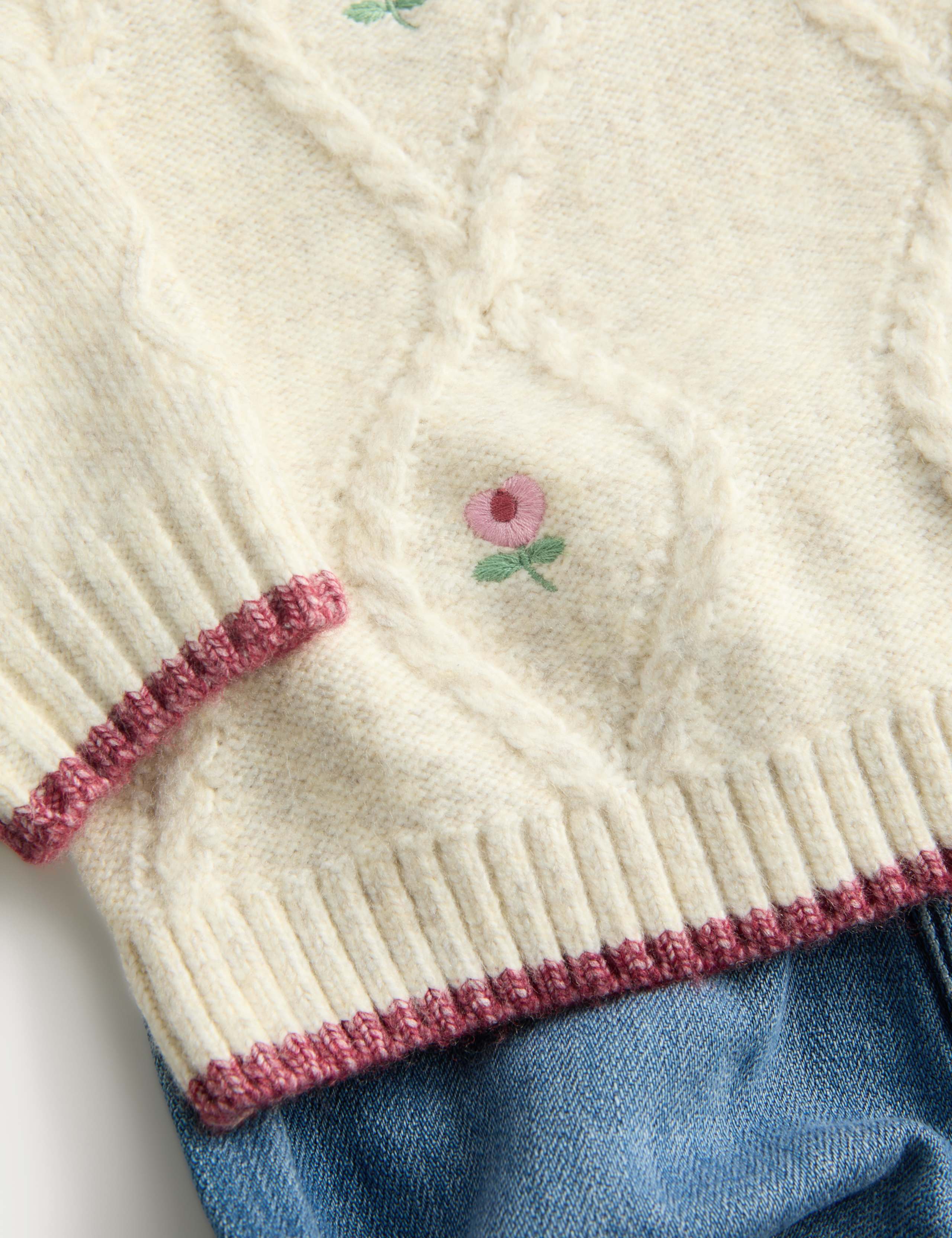 2pc Floral Cable Knit Jumper & Jeans Outfit (0 Mths-3 Yrs) 2 of 2