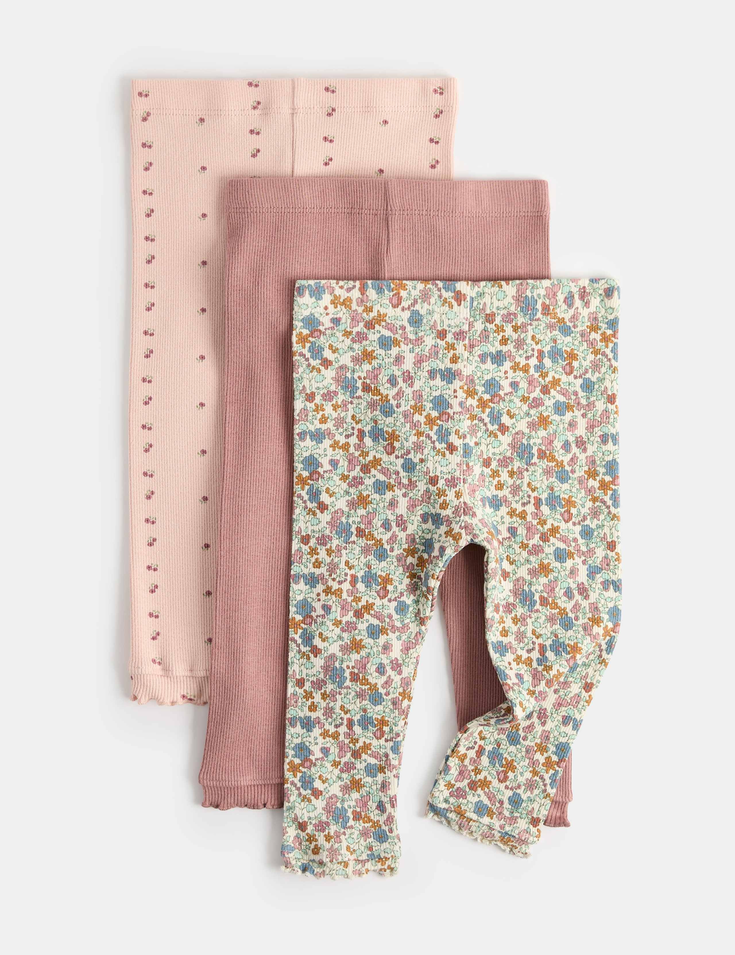 3 Pack Cotton Rich Jersey Floral Leggings (0-5 Yrs) 1 of 2
