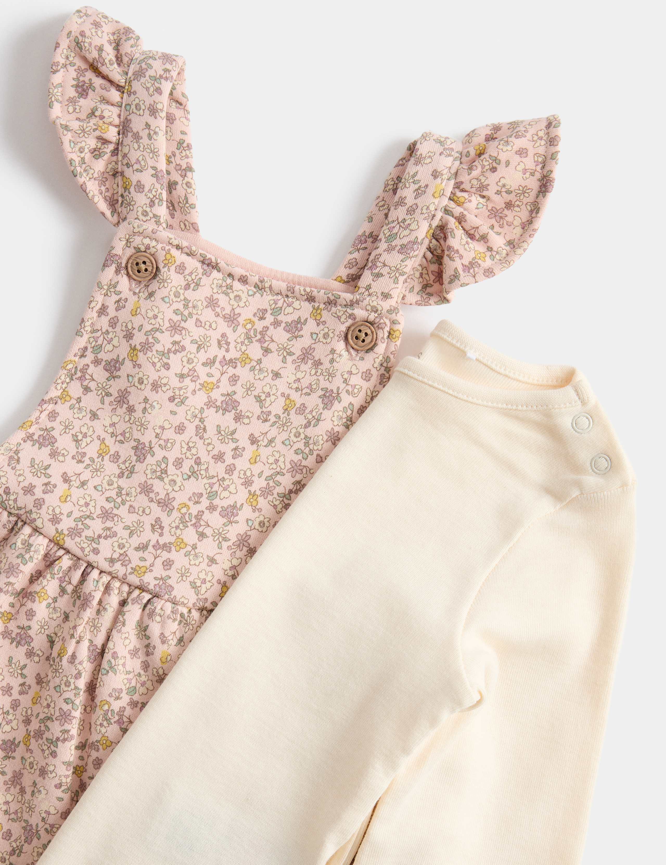 2 Piece Cotton Rich Ditsy Floral Dungarees (0-3 Yrs) 2 of 3