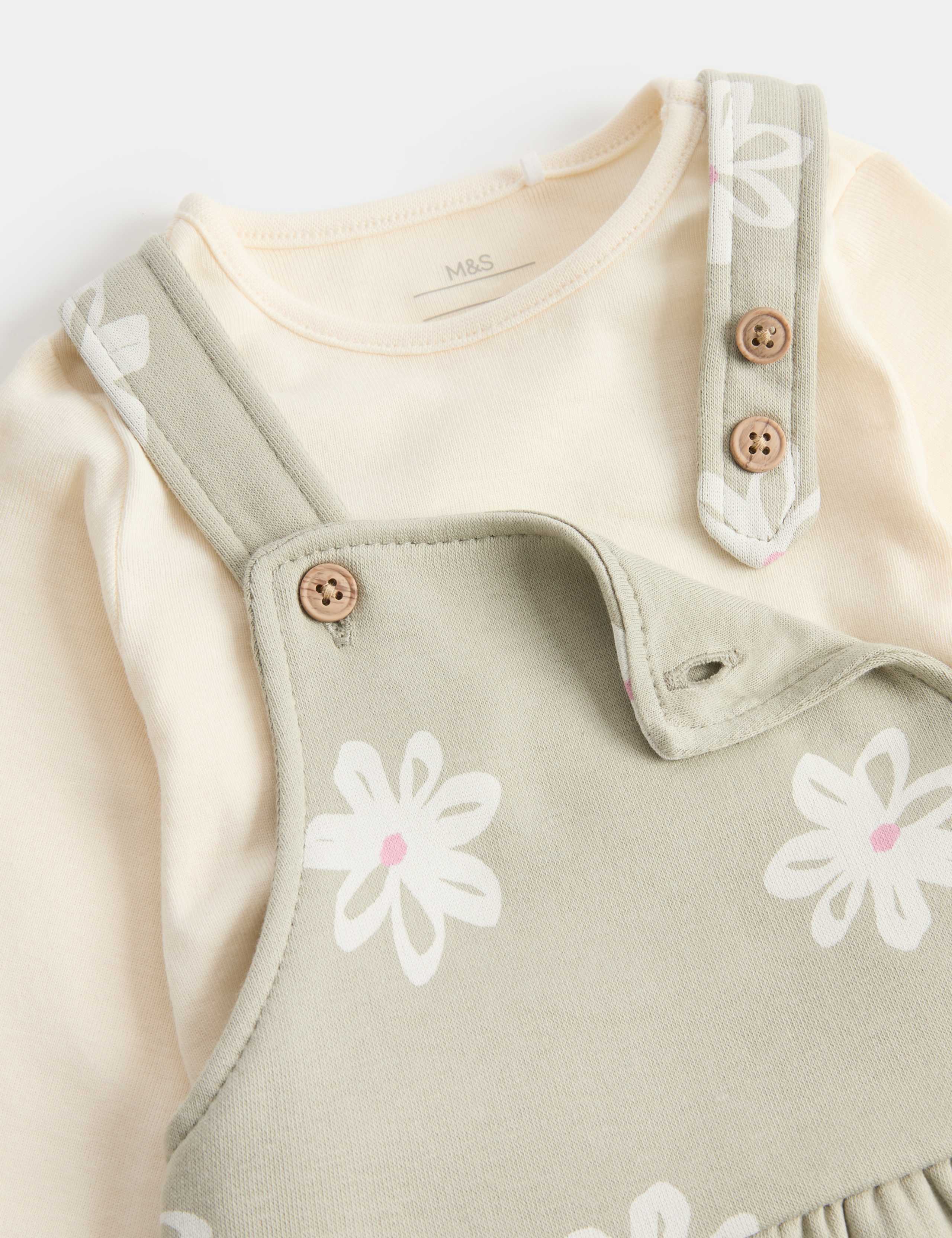 2 Piece Jersey Flower Dungarees with Top (0-3 Yrs) 2 of 3