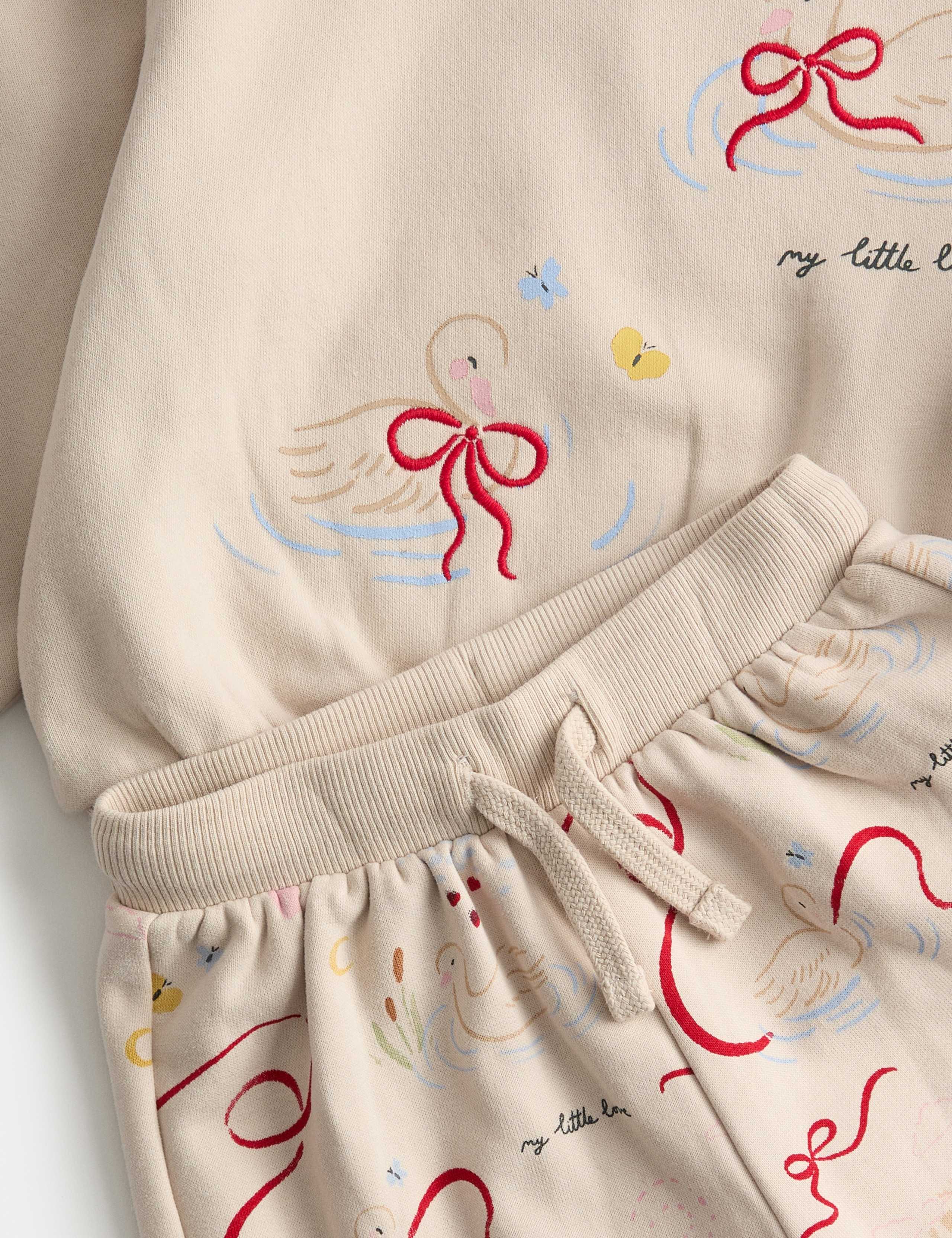 2pc Cotton Rich Swan Top & Bottom Outfit (0-3 Yrs) 2 of 3