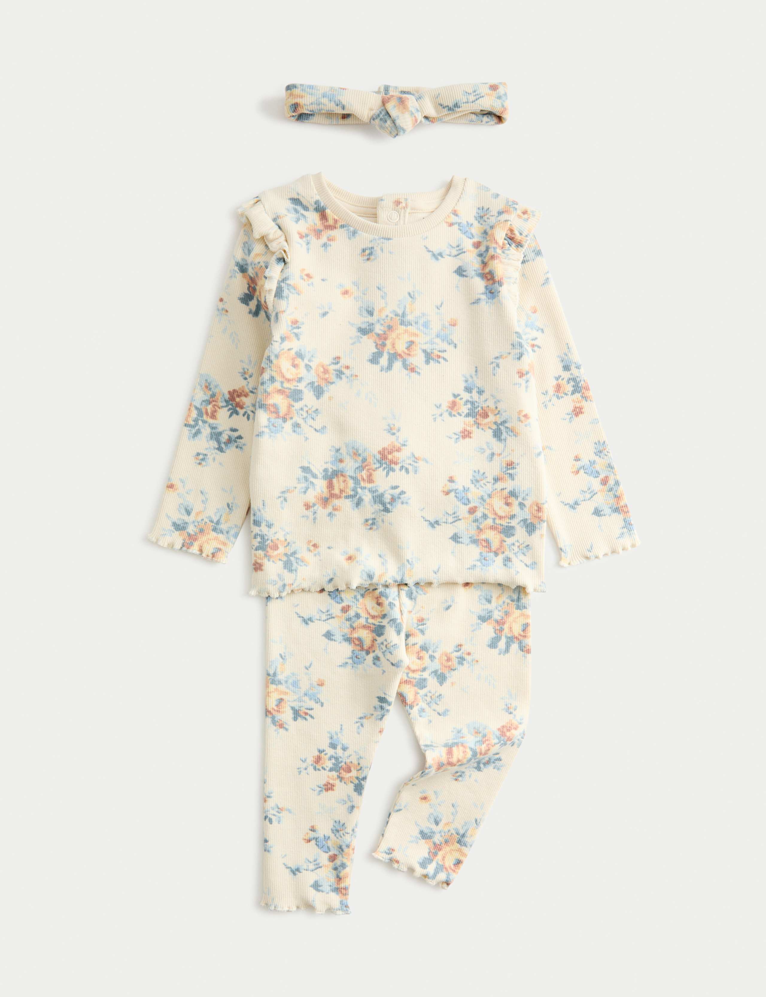 3pc Cotton Rich Jersey Floral Outfit (0-3 Yrs) 1 of 2