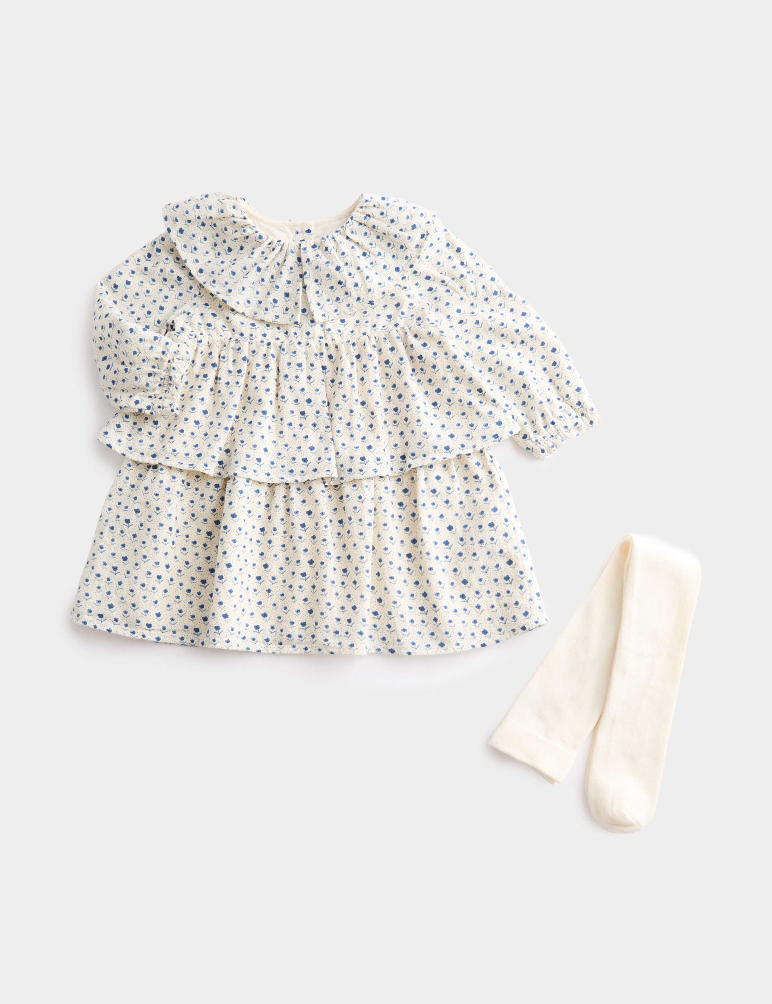 2 Piece Cotton Rich Ditsy Dress with Tights (0-6 Yrs) 1 of 2