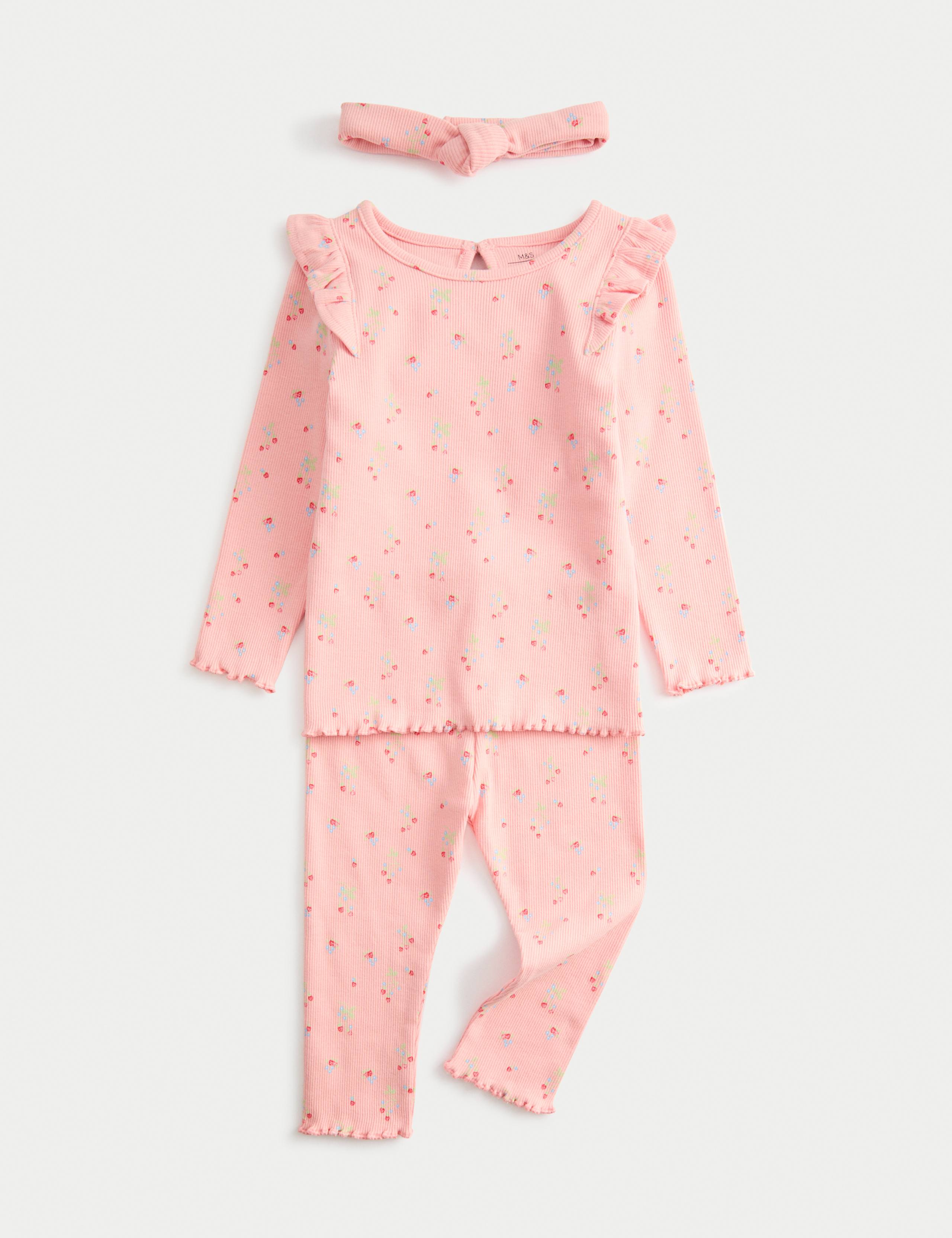 3pc Cotton Rich Jersey Strawberry Ditsy Outfit (0-3 Yrs) 1 of 2