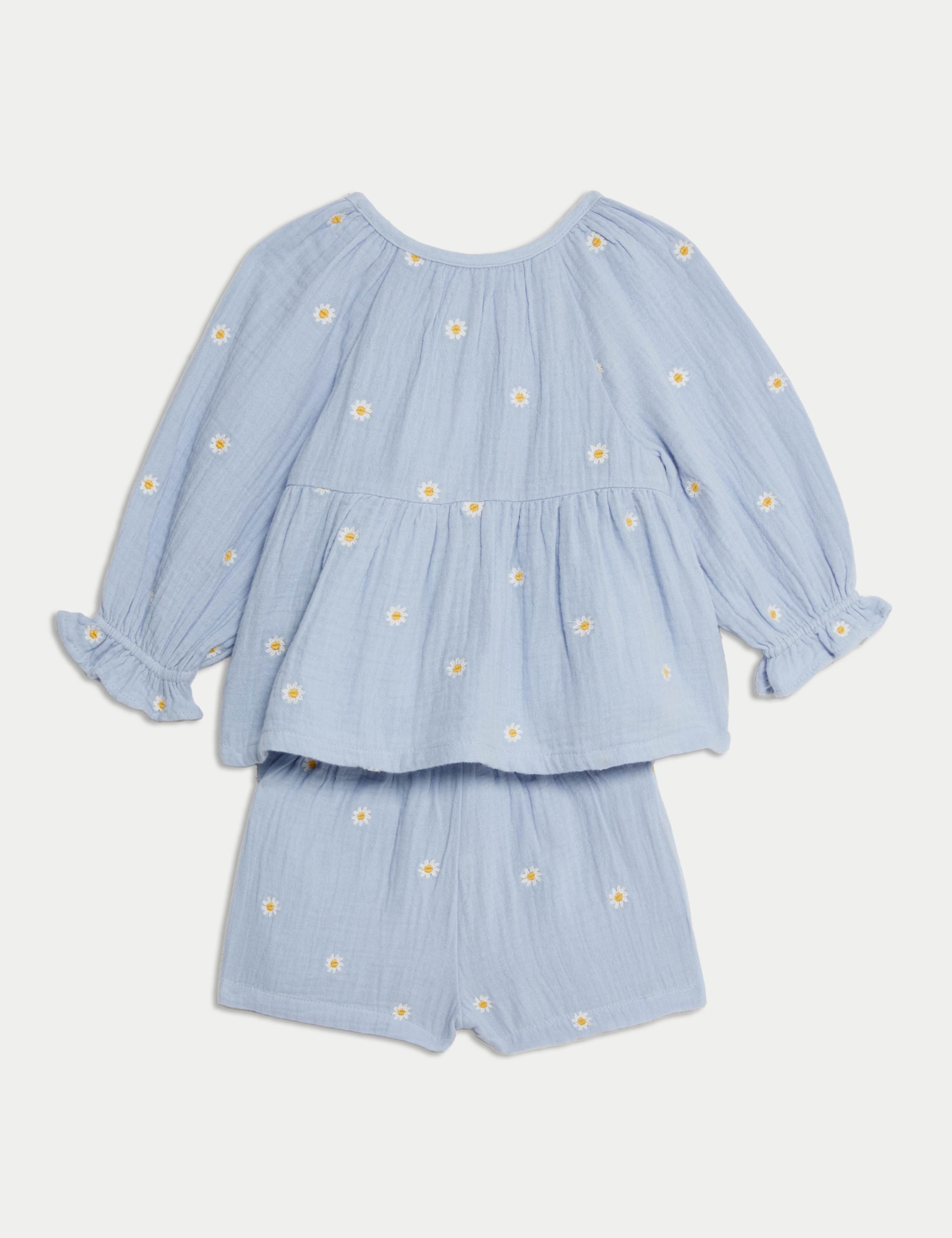 2pc Pure Cotton Embroidered Outfit (0-3 Yrs) 2 of 6