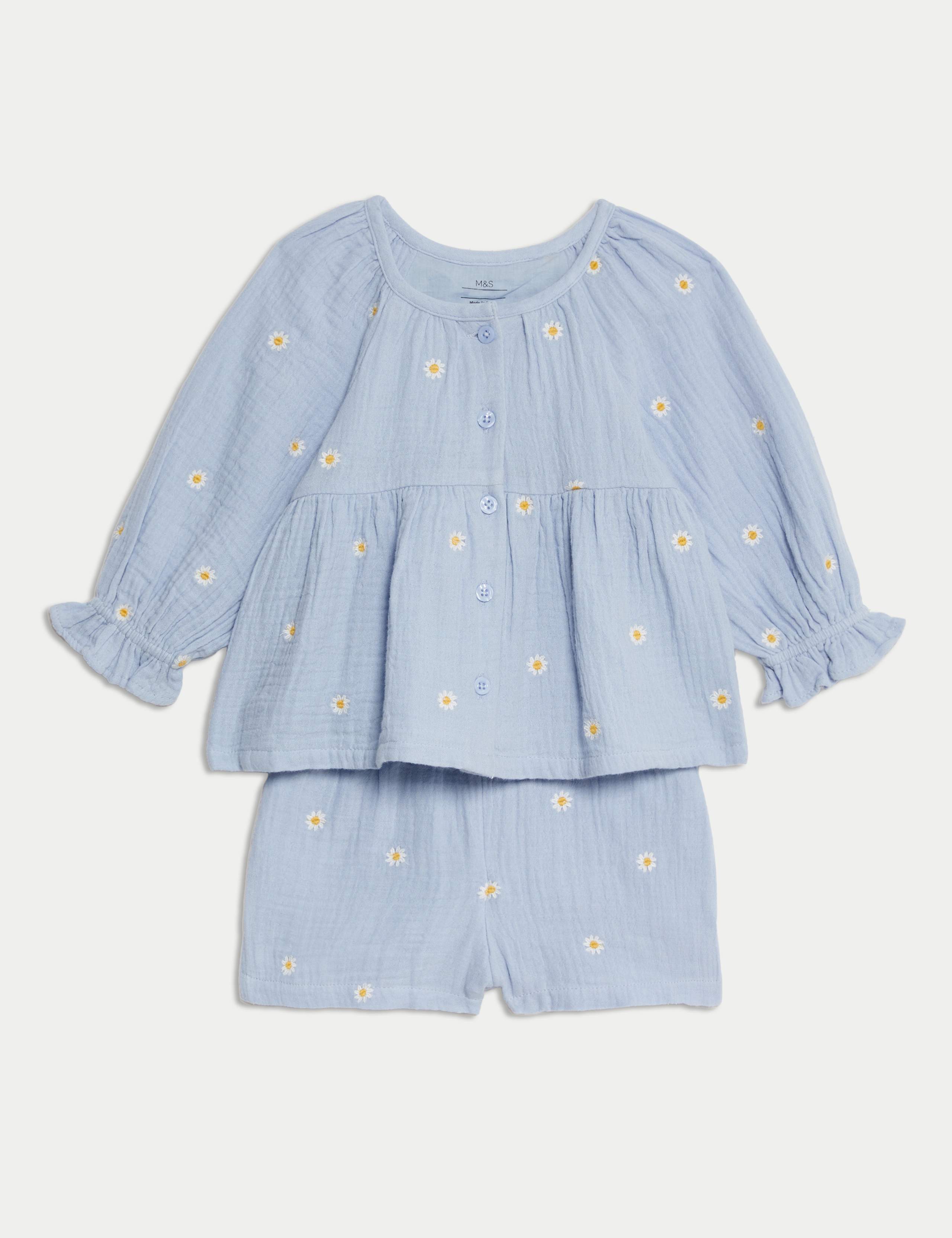 2pc Pure Cotton Embroidered Outfit (0-3 Yrs) 1 of 6