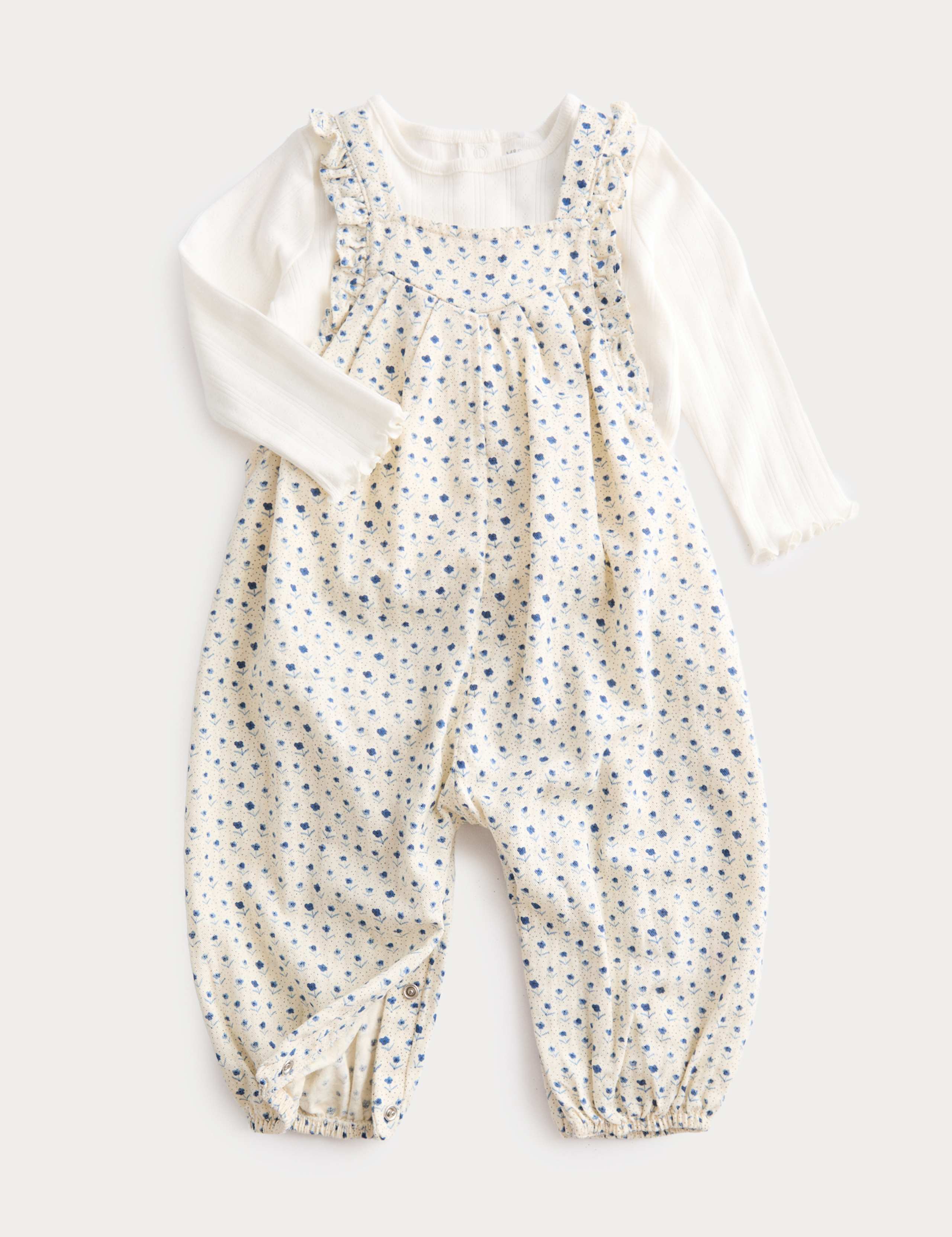 2 Piece Pure Cotton Dungarees with Top (0-3 Years) 1 of 3