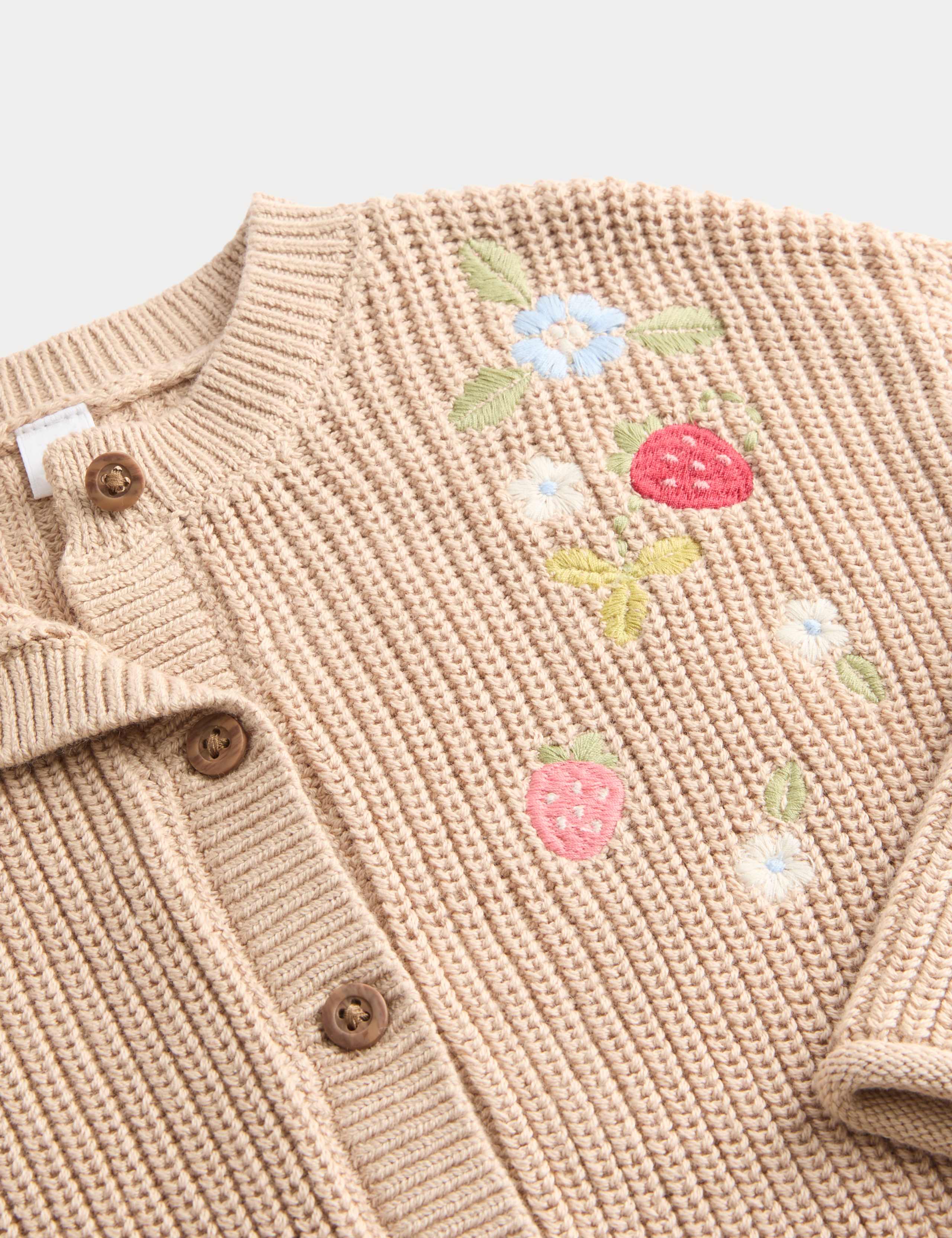Pure Cotton Embroidered Strawberry Cardigan (0-3 Yrs) 2 of 2