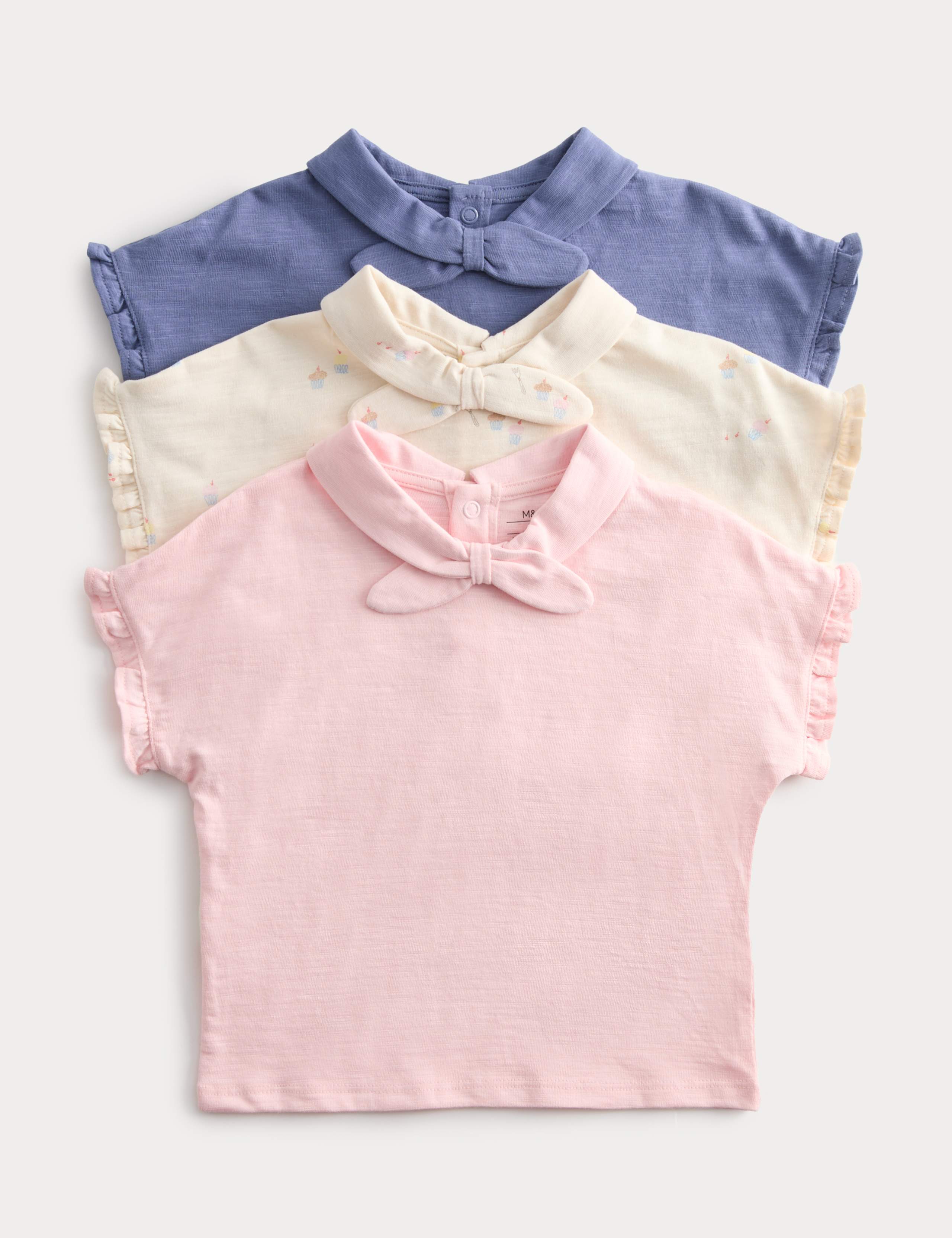 3 Pack Pure Cotton Neck Tie Tops (0-5 Yrs) 1 of 2