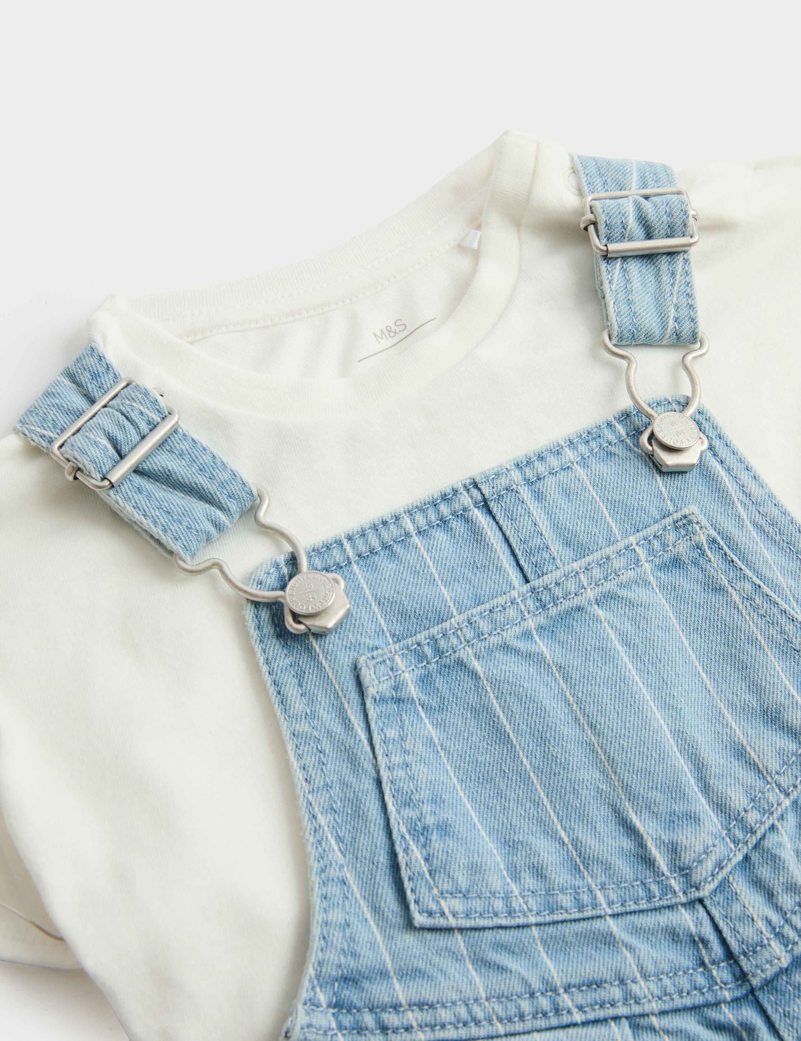 2 Piece Denim Striped Dungarees with Top (0-3 Yrs) 2 of 2