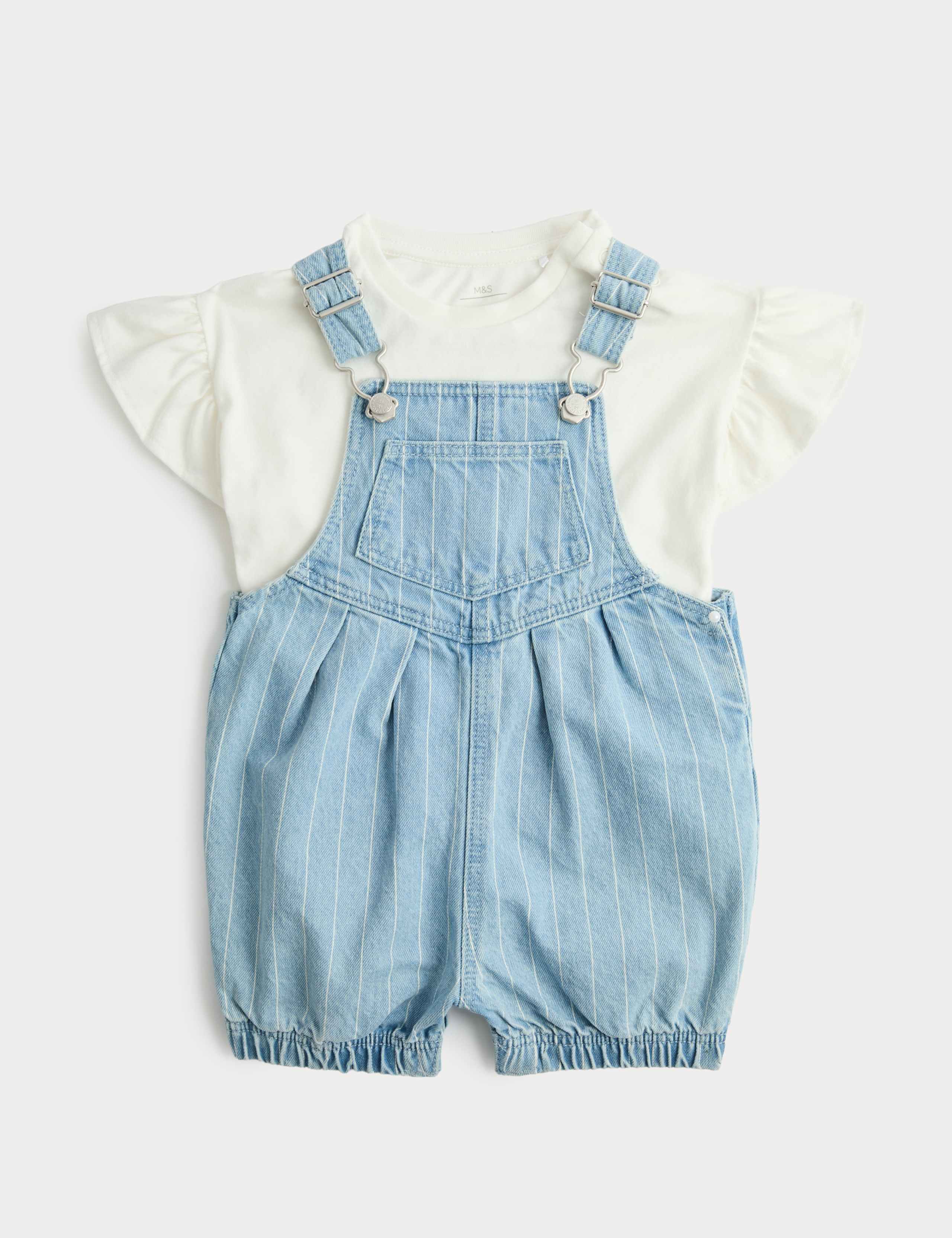 2 Piece Denim Striped Dungarees with Top (0-3 Years) 1 of 2