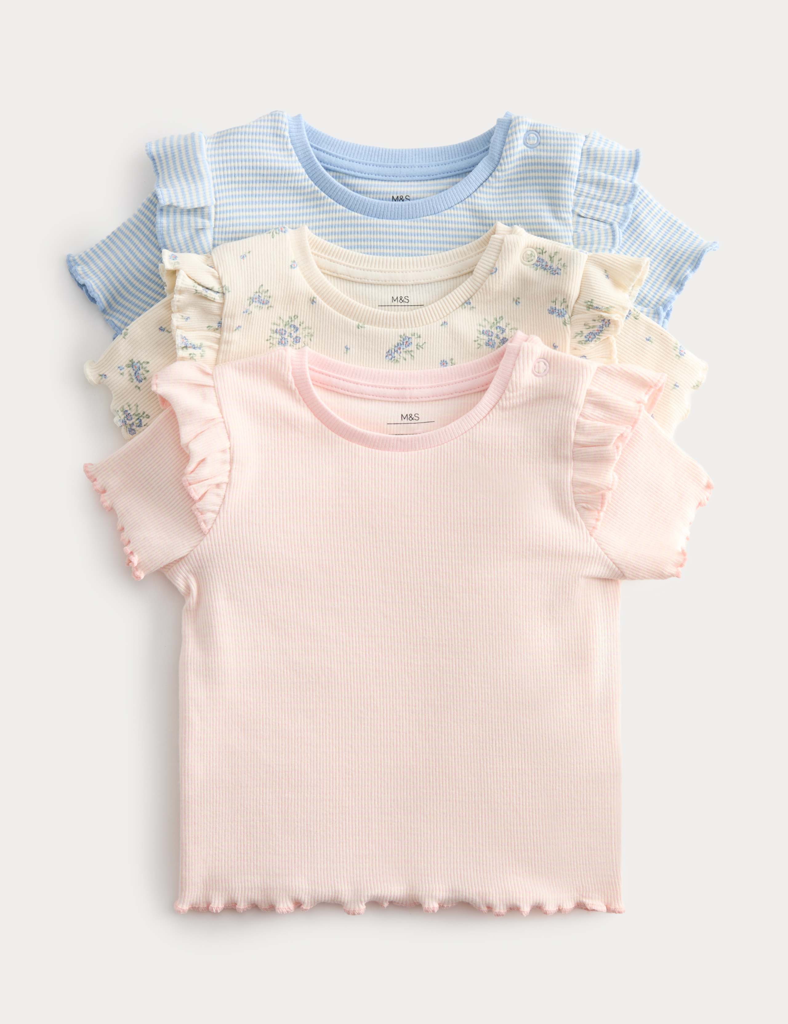 3 Pack Cotton Rich Ribbed Printed Tops (0-5 Yrs) 1 of 2