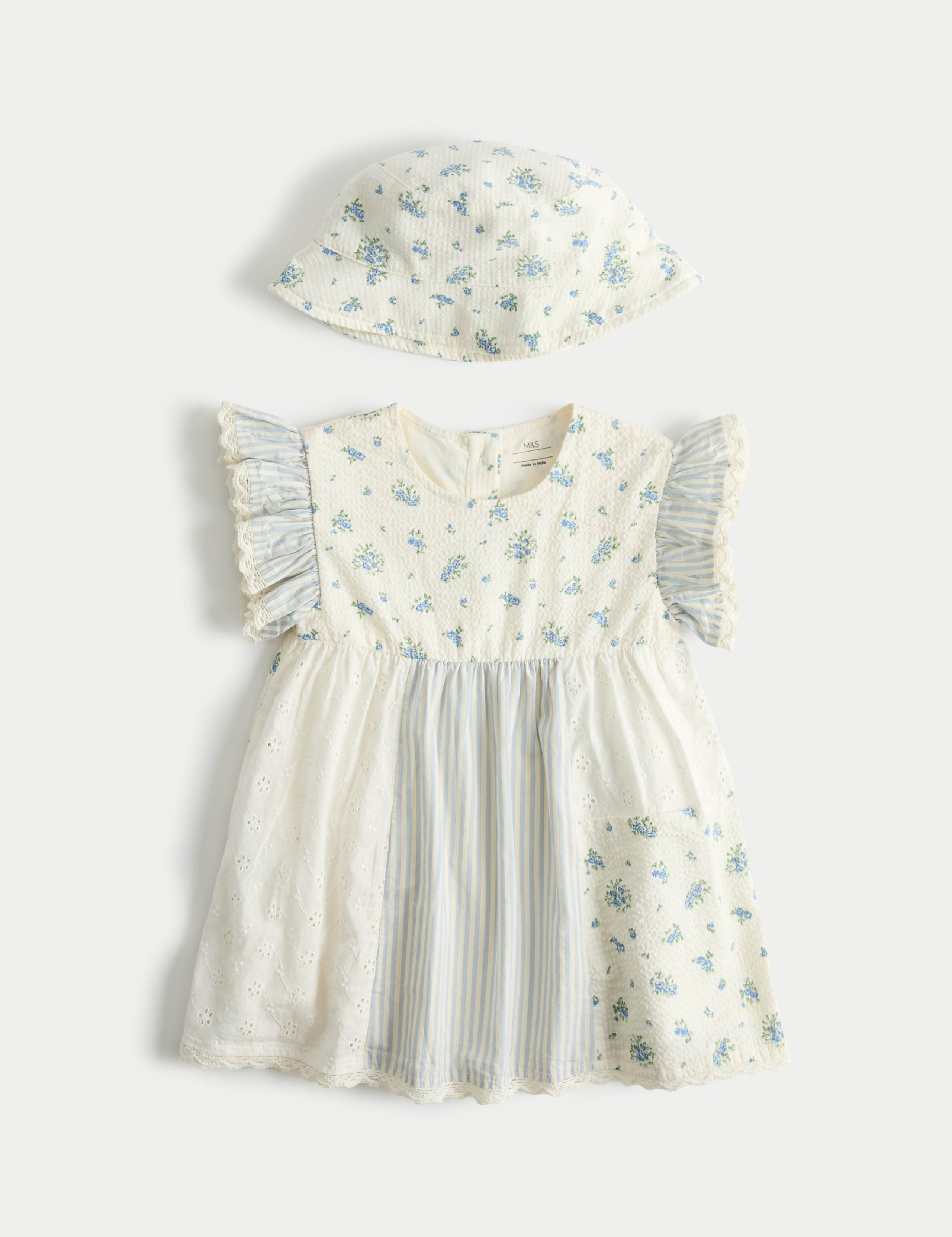 2 Piece Pure Cotton Dress with Hat (0-5 Yrs) 1 of 3