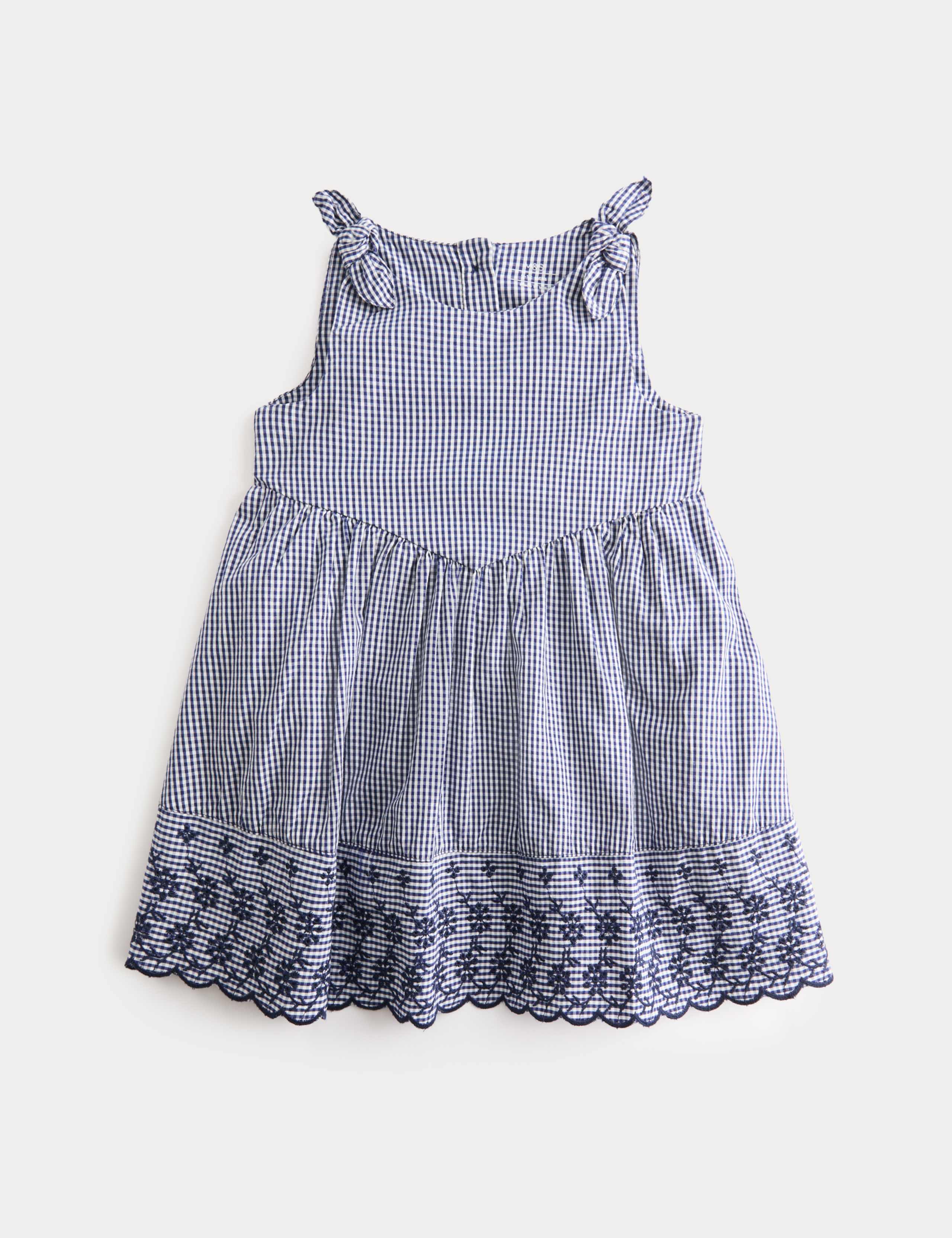 Pure Cotton Embroidered Gingham Dress (0-5 Years) 1 of 3