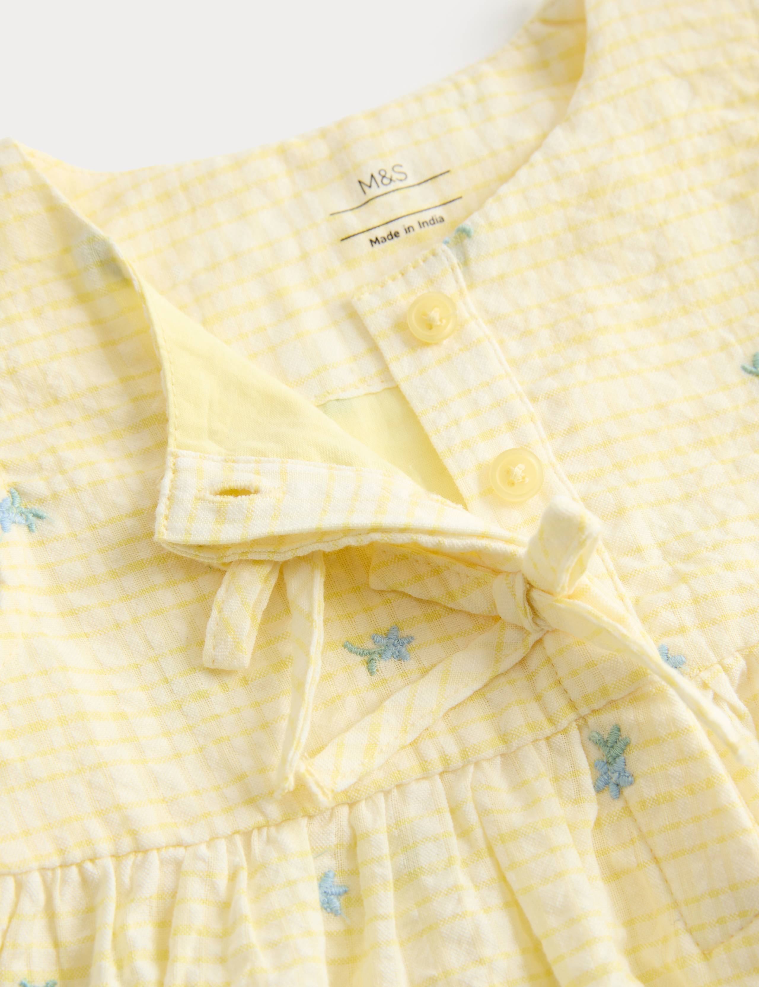Pure Cotton Gingham Floral Dress with Bows (0-5 Yrs) 2 of 3