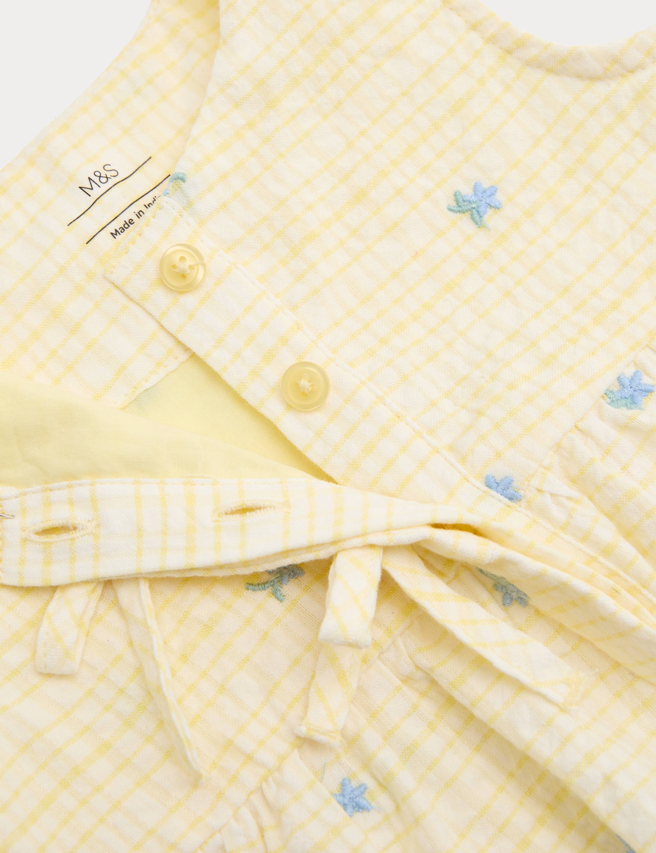 Pure Cotton Gingham Floral Dress with Bows (0-5 Yrs) 3 of 3