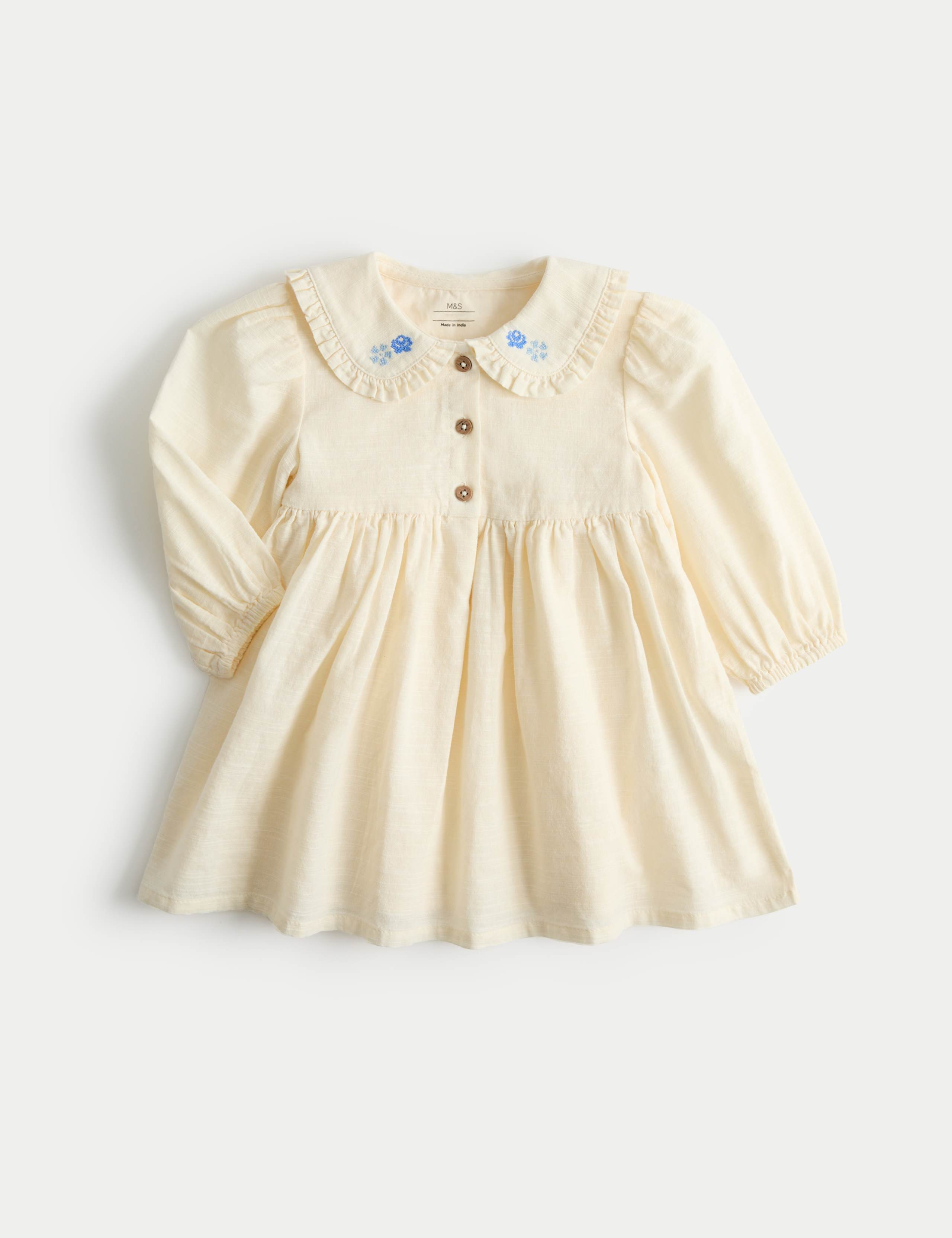 Pure Cotton Embroidered Sailor Collar Dress (0-5 Years) 1 of 3
