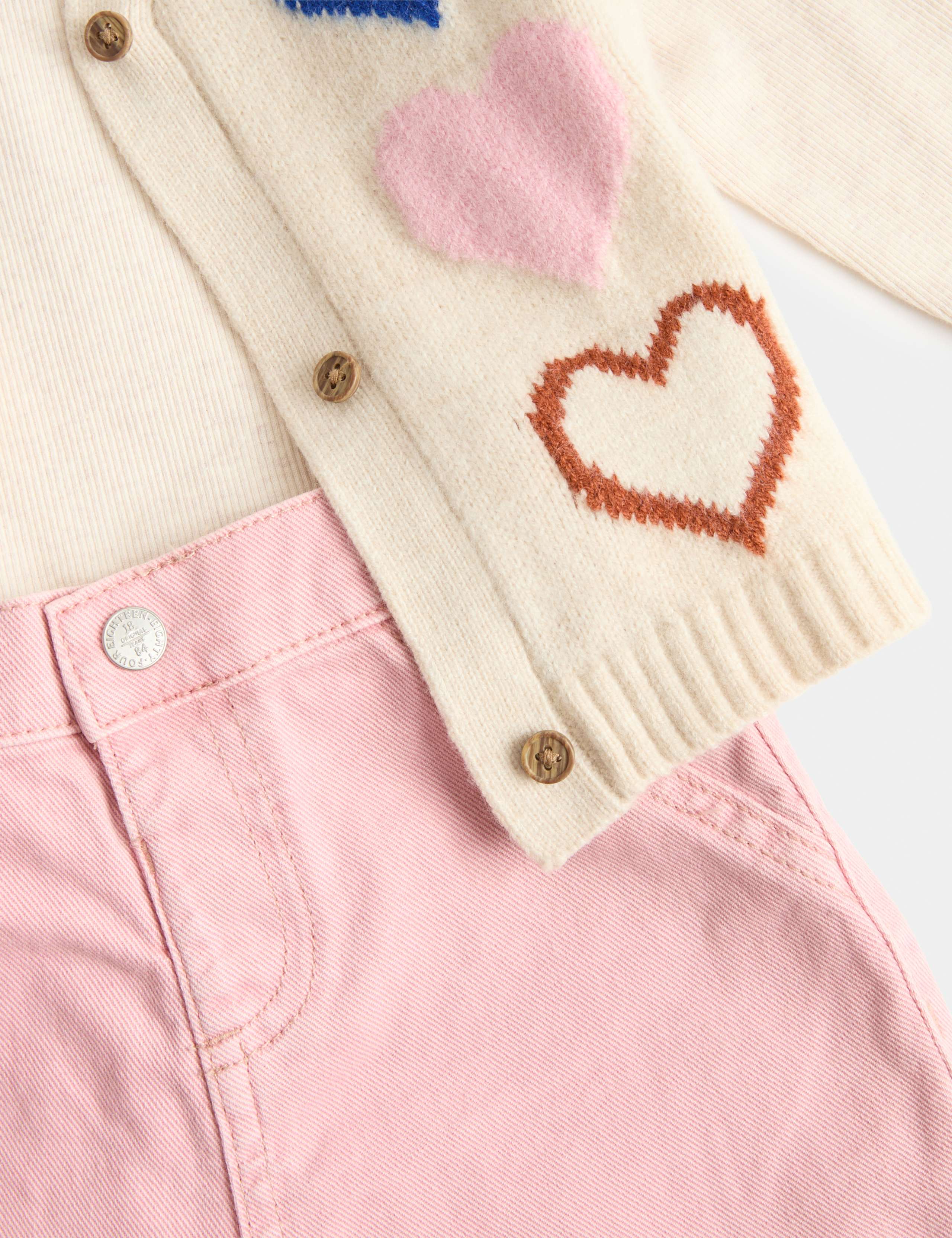 3 Piece Cotton Rich Heart Knitted Vest and Jeans Outfit (0 Mths-5 Yrs) 2 of 2