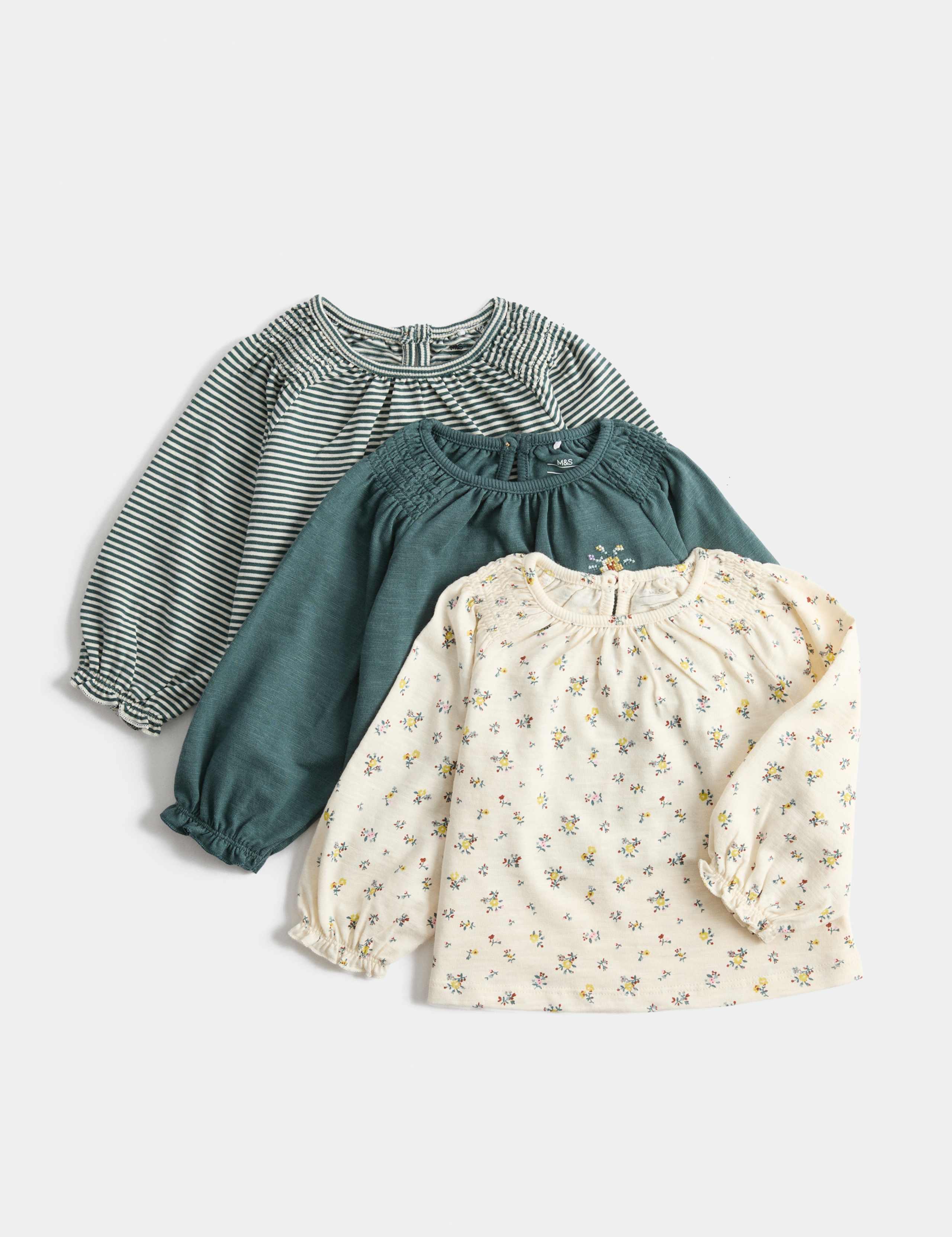 3 Pack Pure Cotton Floral Long Sleeve Tops (0-5 Yrs) 1 of 2