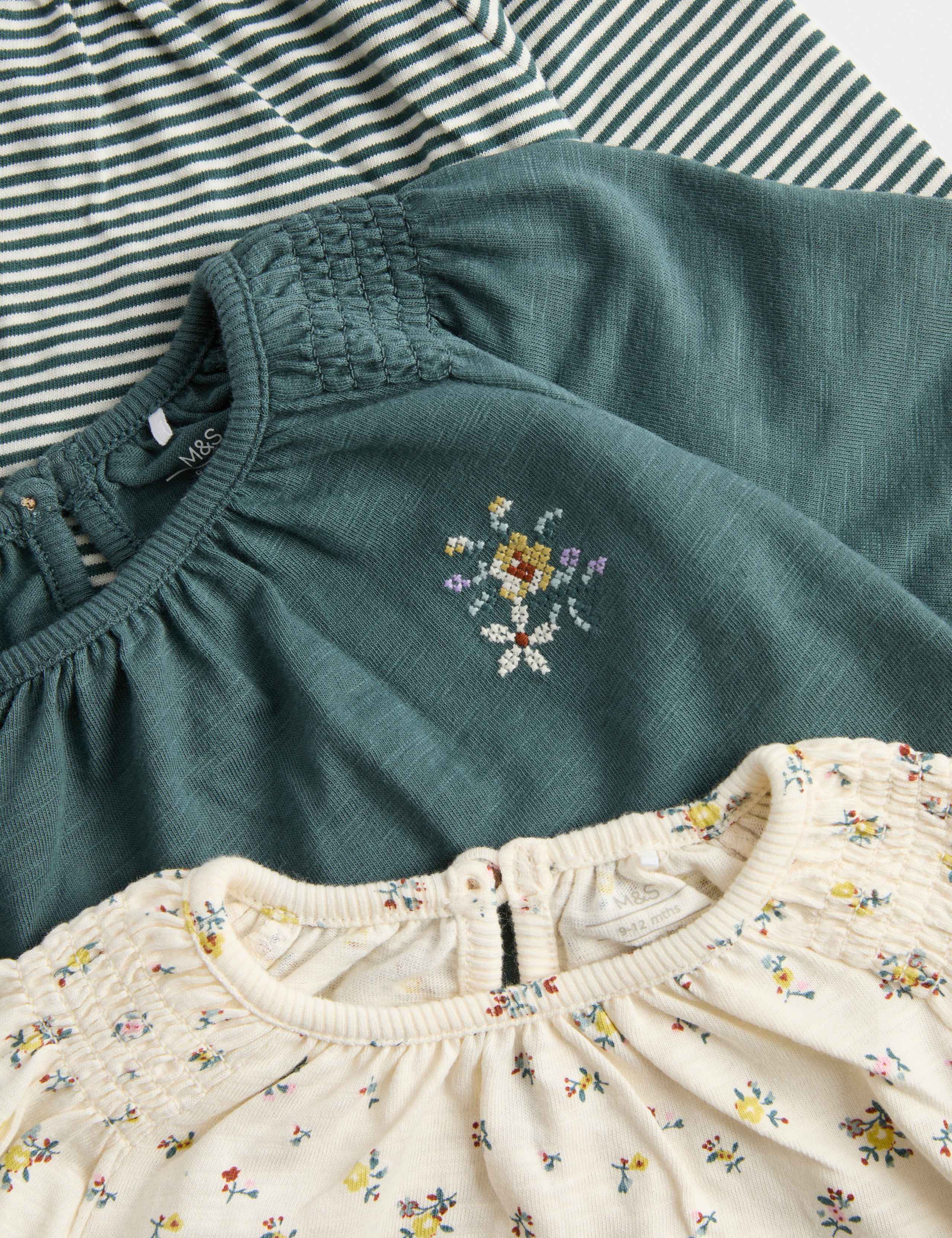 3 Pack Pure Cotton Floral Long Sleeve Tops (0-5 Yrs) 2 of 2