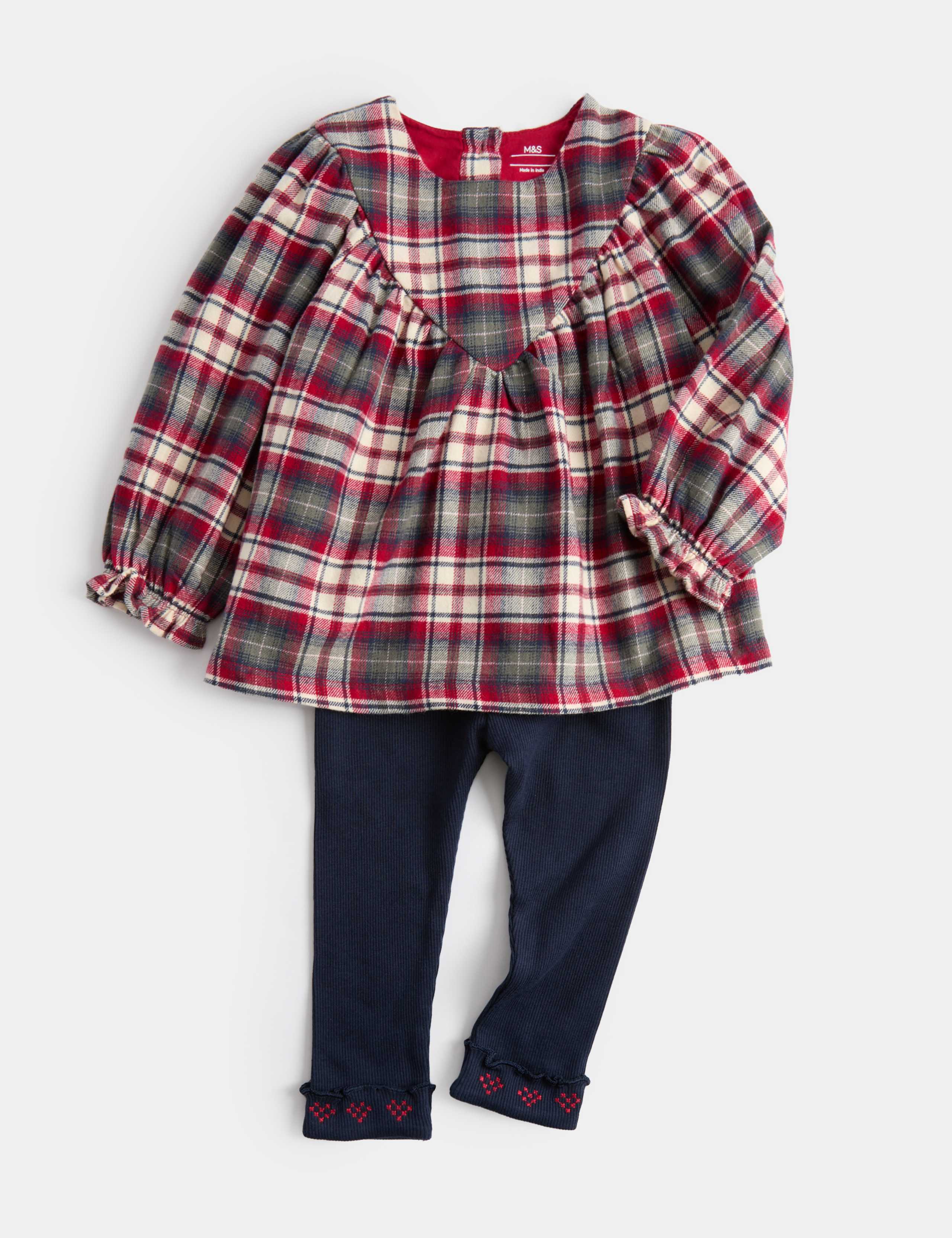 2pk Pure Cotton Checked Top & Bottom Outfit 1 of 3