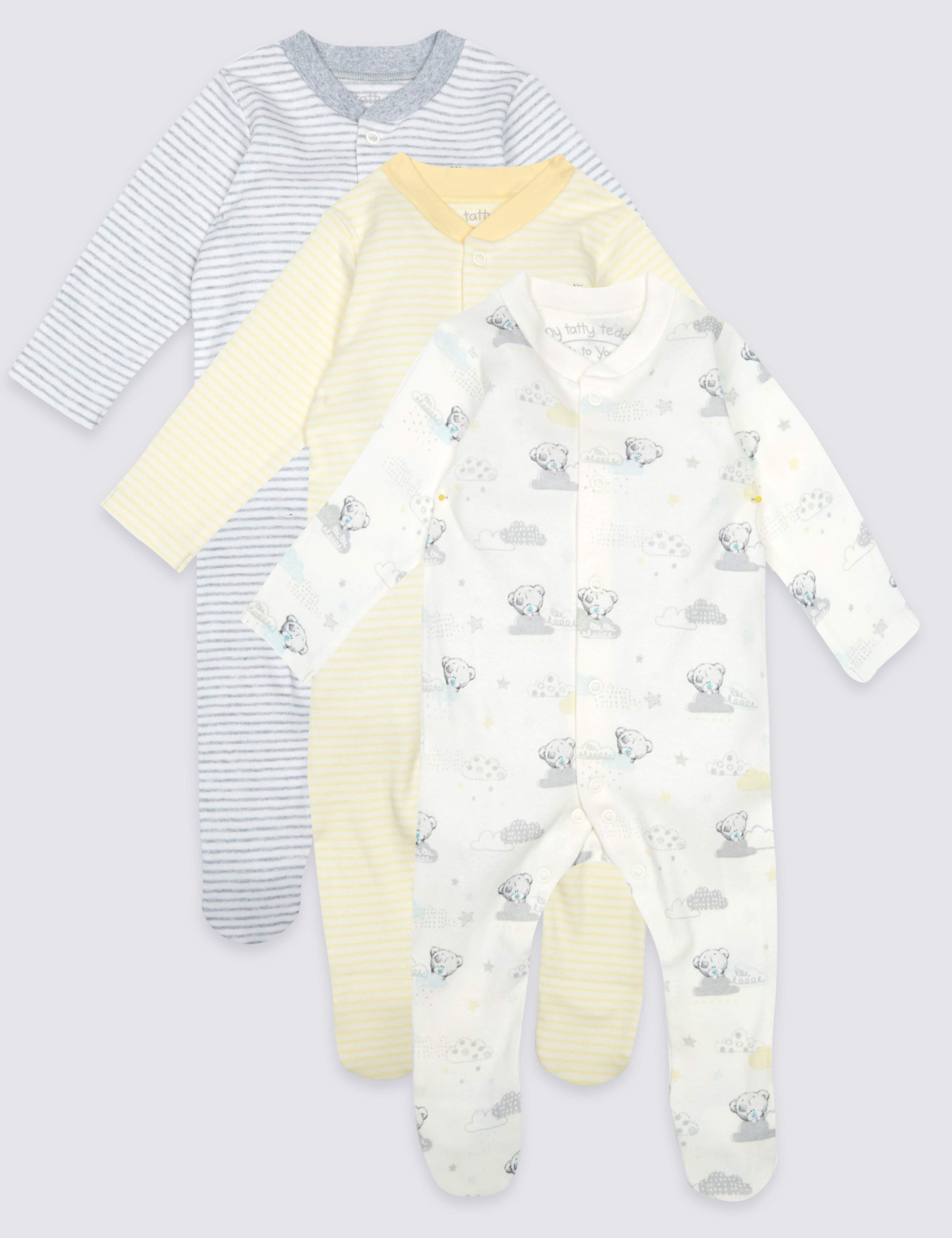 3 Pack Pure Cotton Sleepsuits 1 of 9