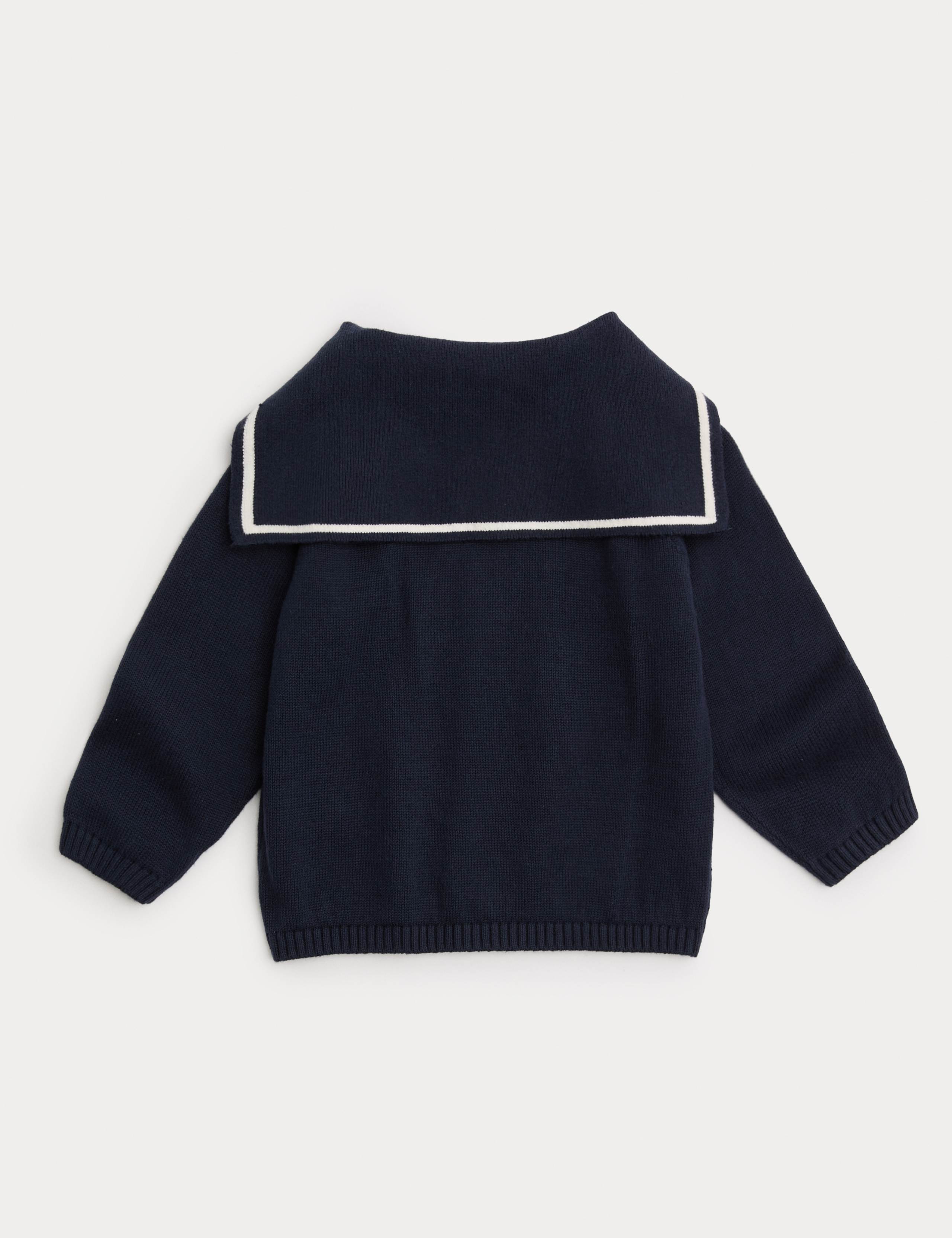 Pure Cotton Sailor Collar Knitted Jumper (0-3 Yrs) 2 of 3