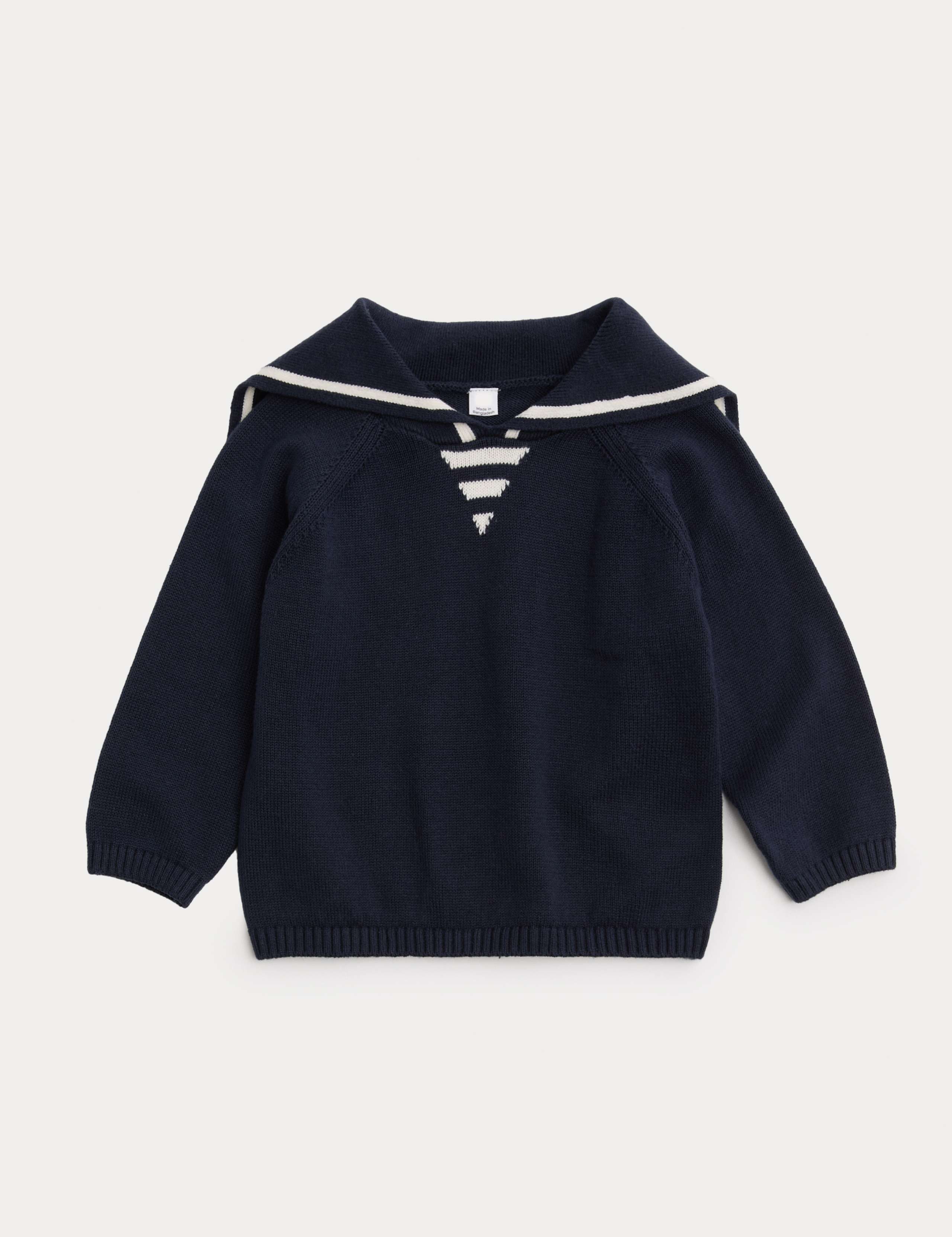 Pure Cotton Sailor Collar Knitted Jumper (0-36 Mths) 1 of 3