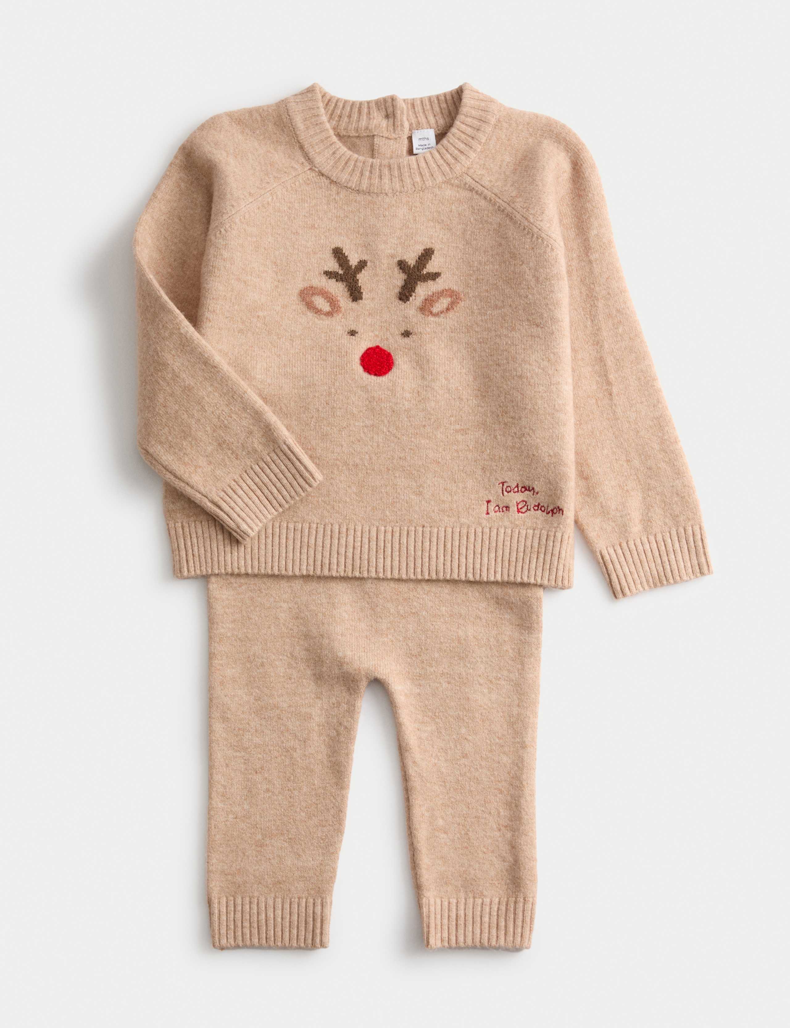2pc Christmas Reindeer Knitted Outfit (0-3 Yrs) 1 of 4