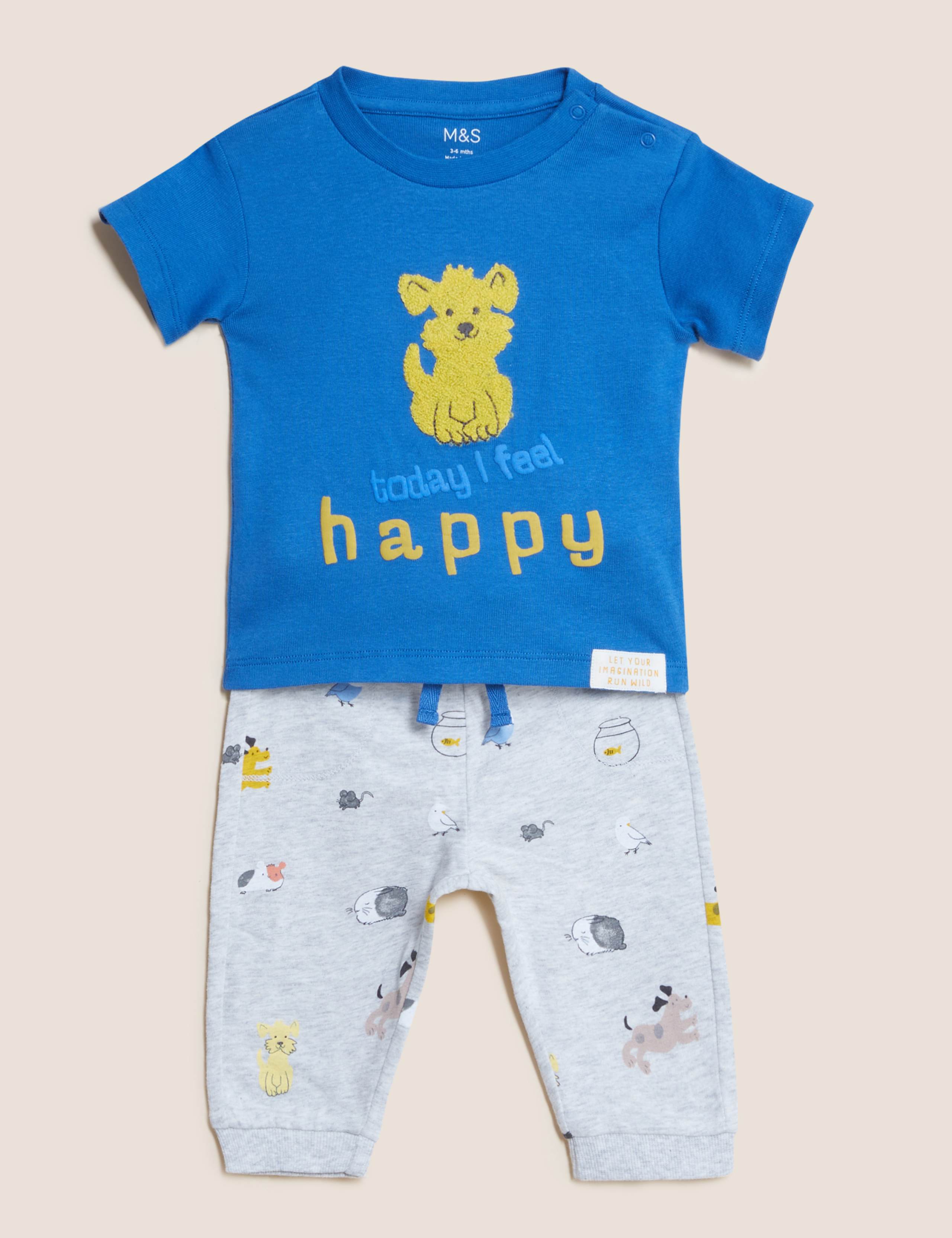 2pc Pure Cotton Happy Top & Bottom Outfit (0-3 Yrs) 1 of 5