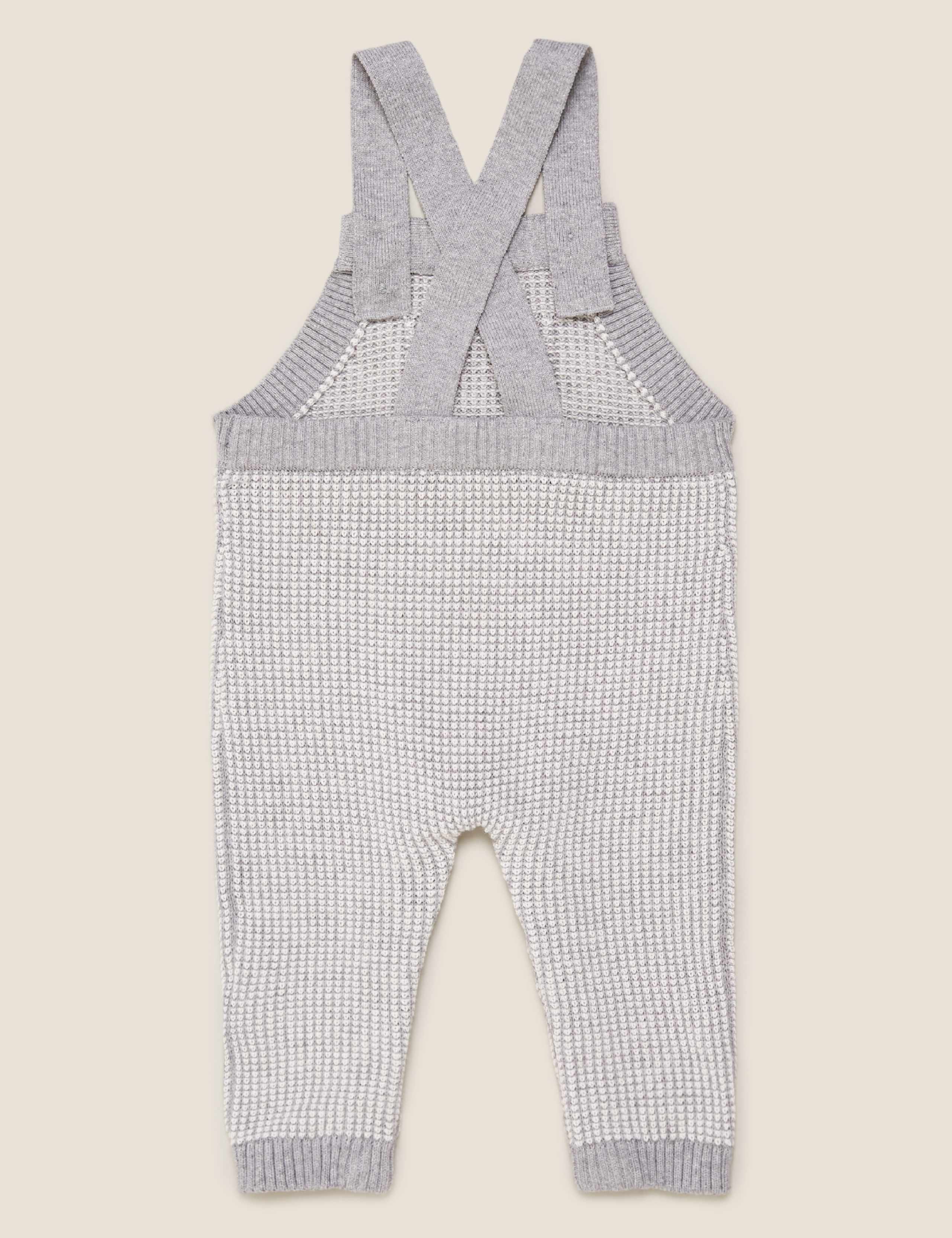 Pure Cotton Knitted Dungarees (0-3 Yrs) 2 of 3
