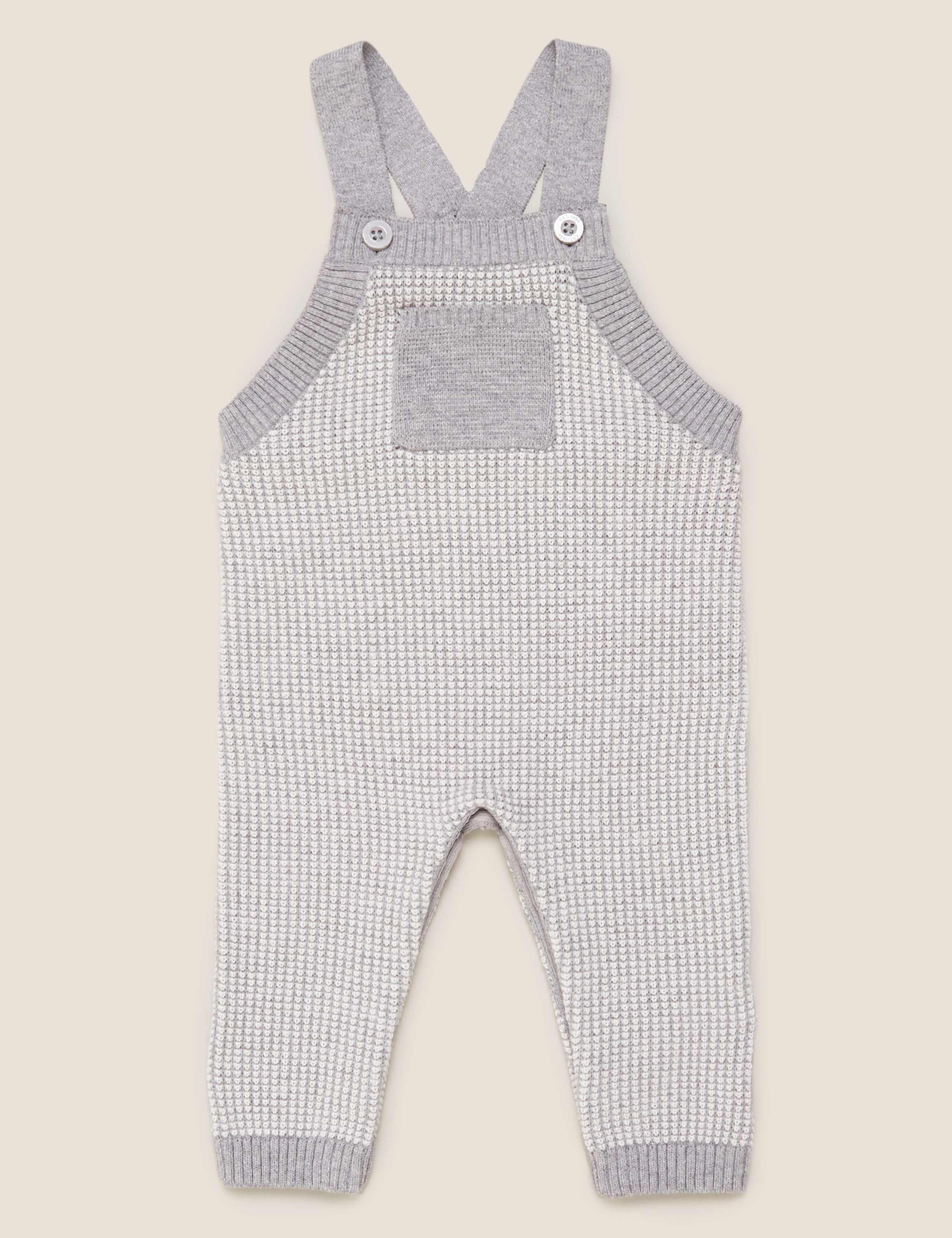 Pure Cotton Knitted Dungarees (0-3 Yrs) 1 of 3
