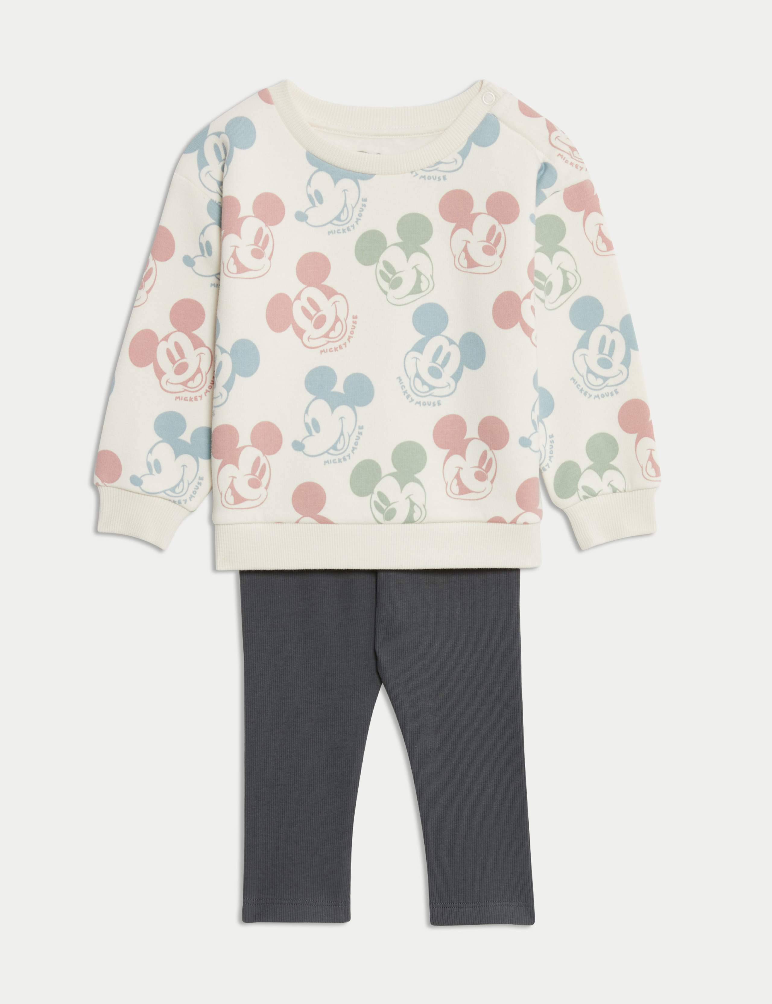 2pc Cotton Rich Mickey Mouse™ Sweat Outfit (0-3 Yrs) 1 of 6